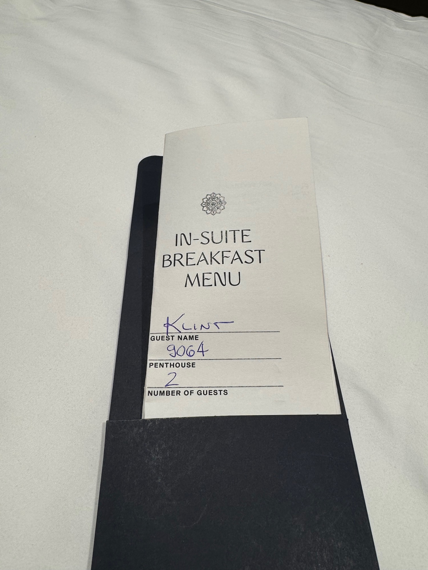 a menu in a black box