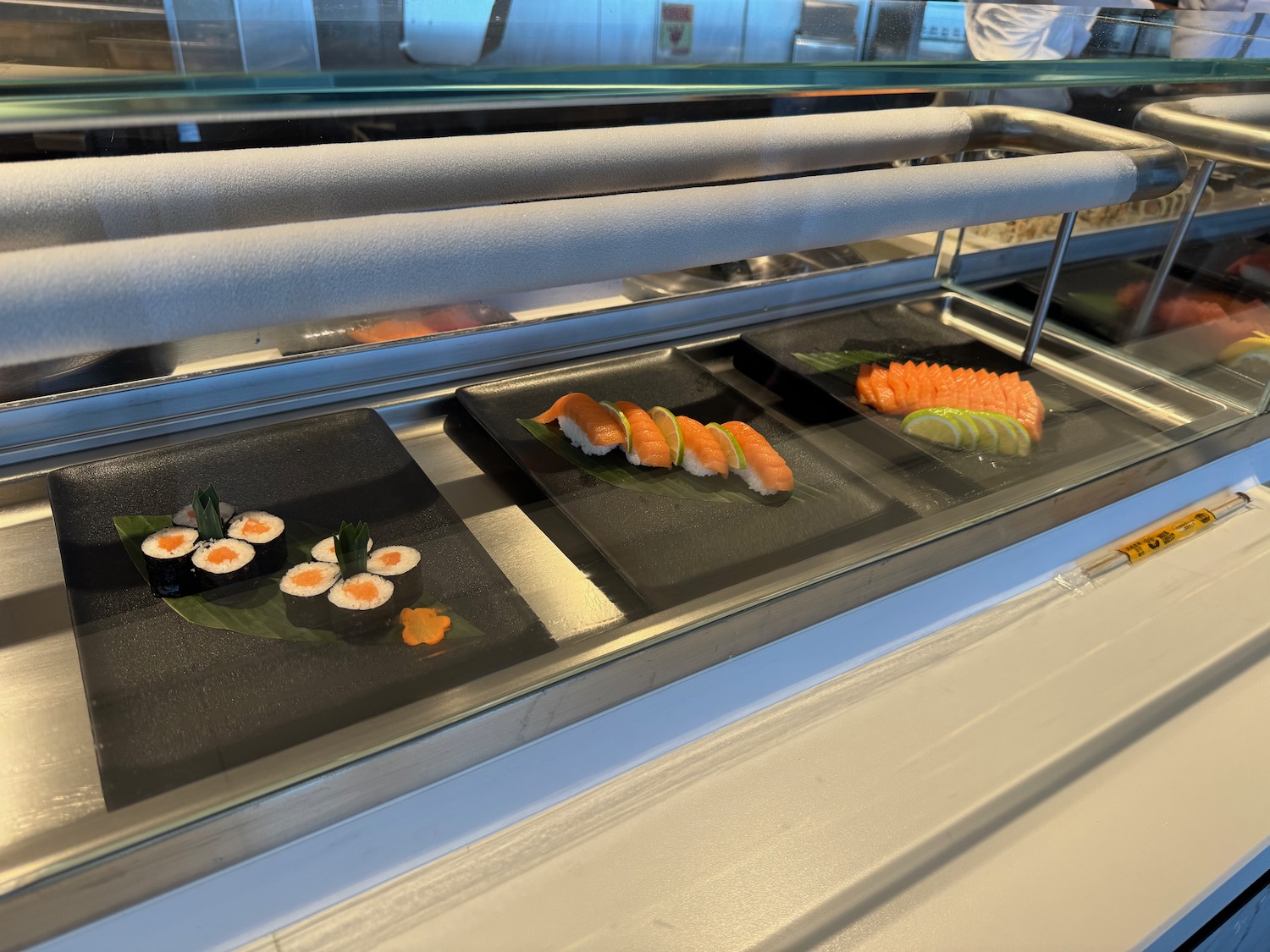 a display case of sushi