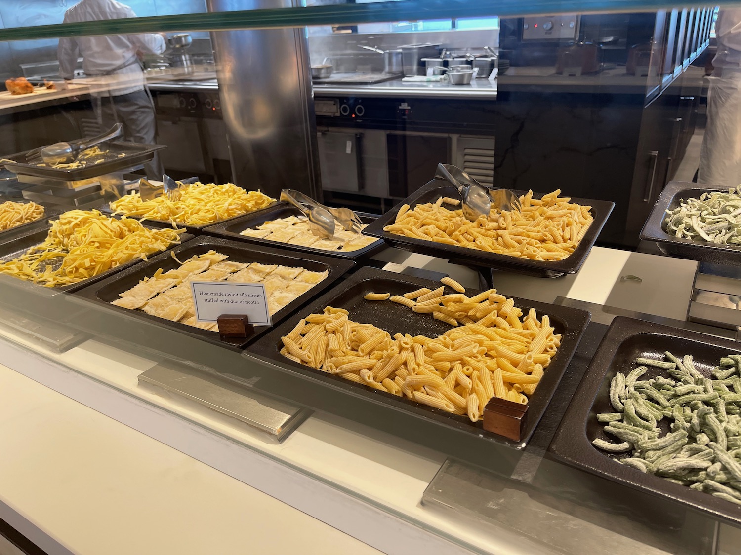 a trays of food in a restaurant