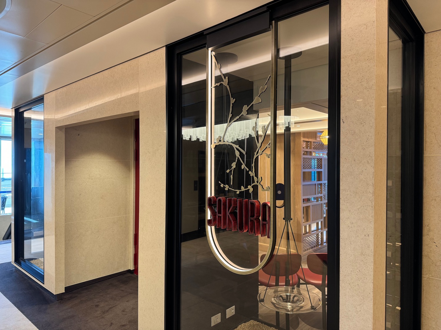 a glass door with a sign on it