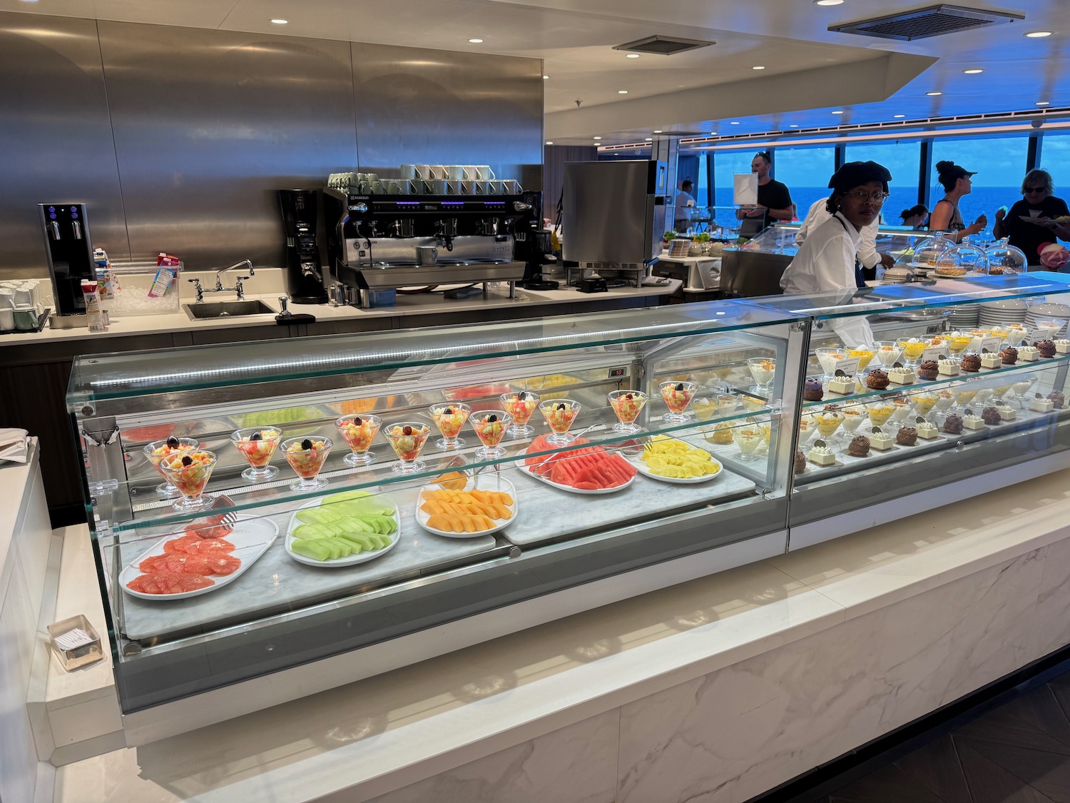 a display case with different types of food on it