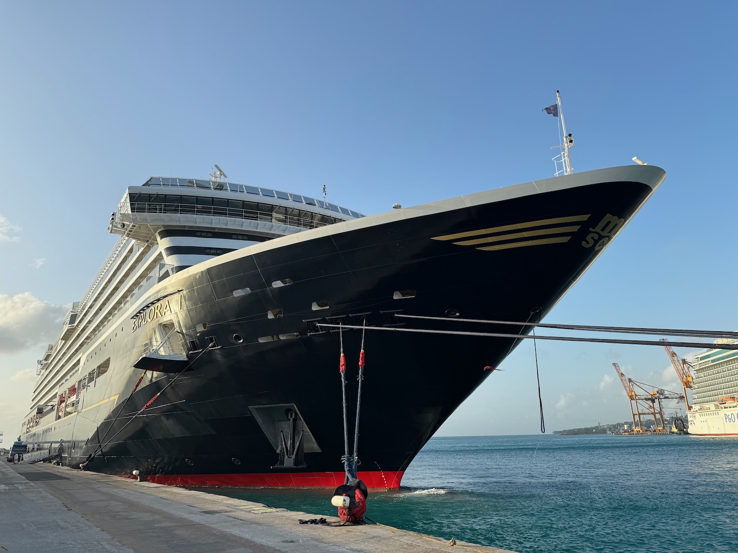 a large cruise ship docked at a dock