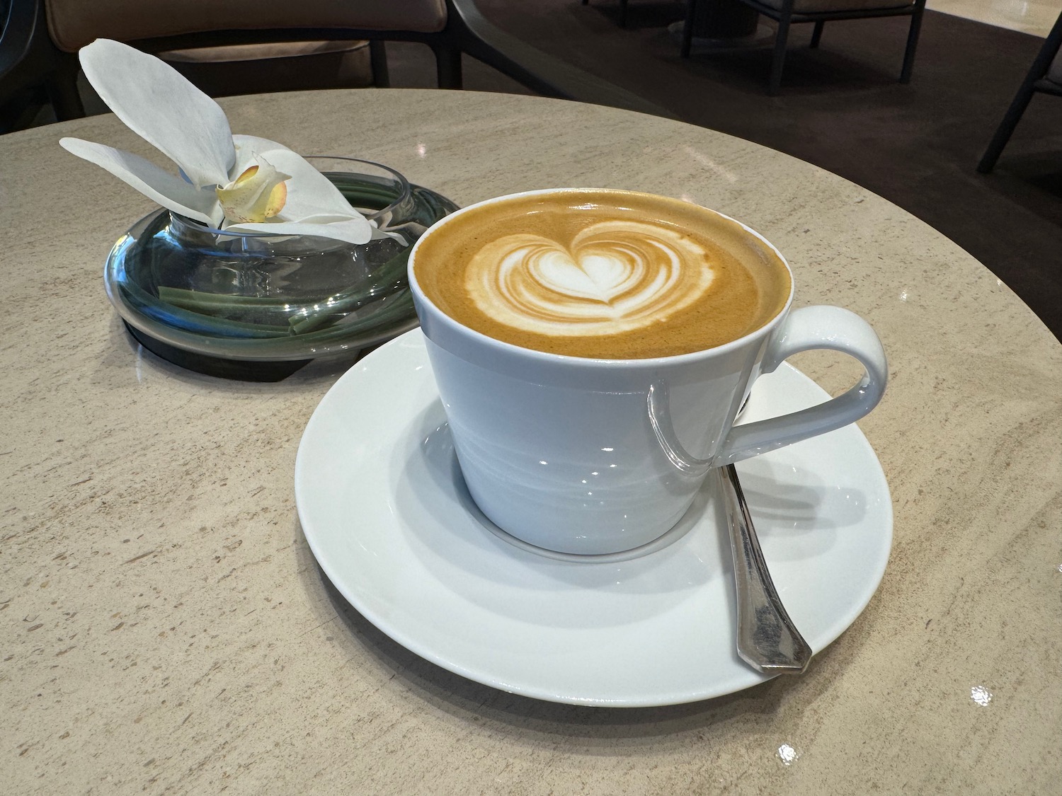 a cup of coffee with a heart shaped foam in the foam