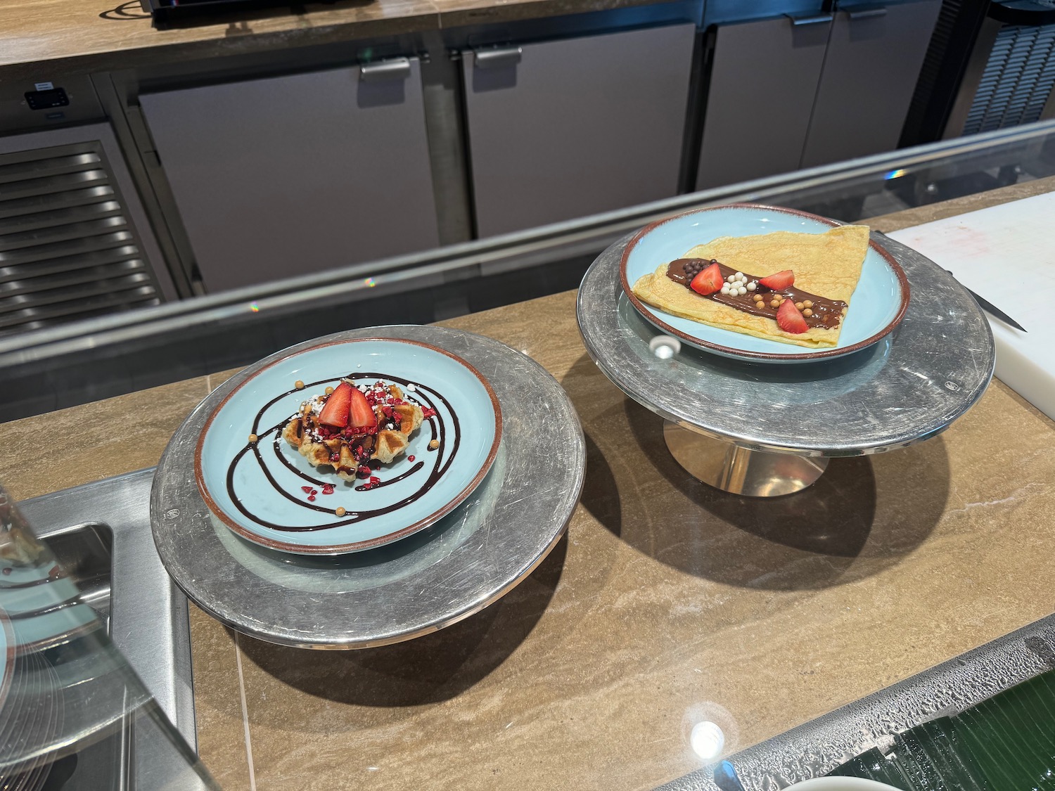 plates of desserts on a counter