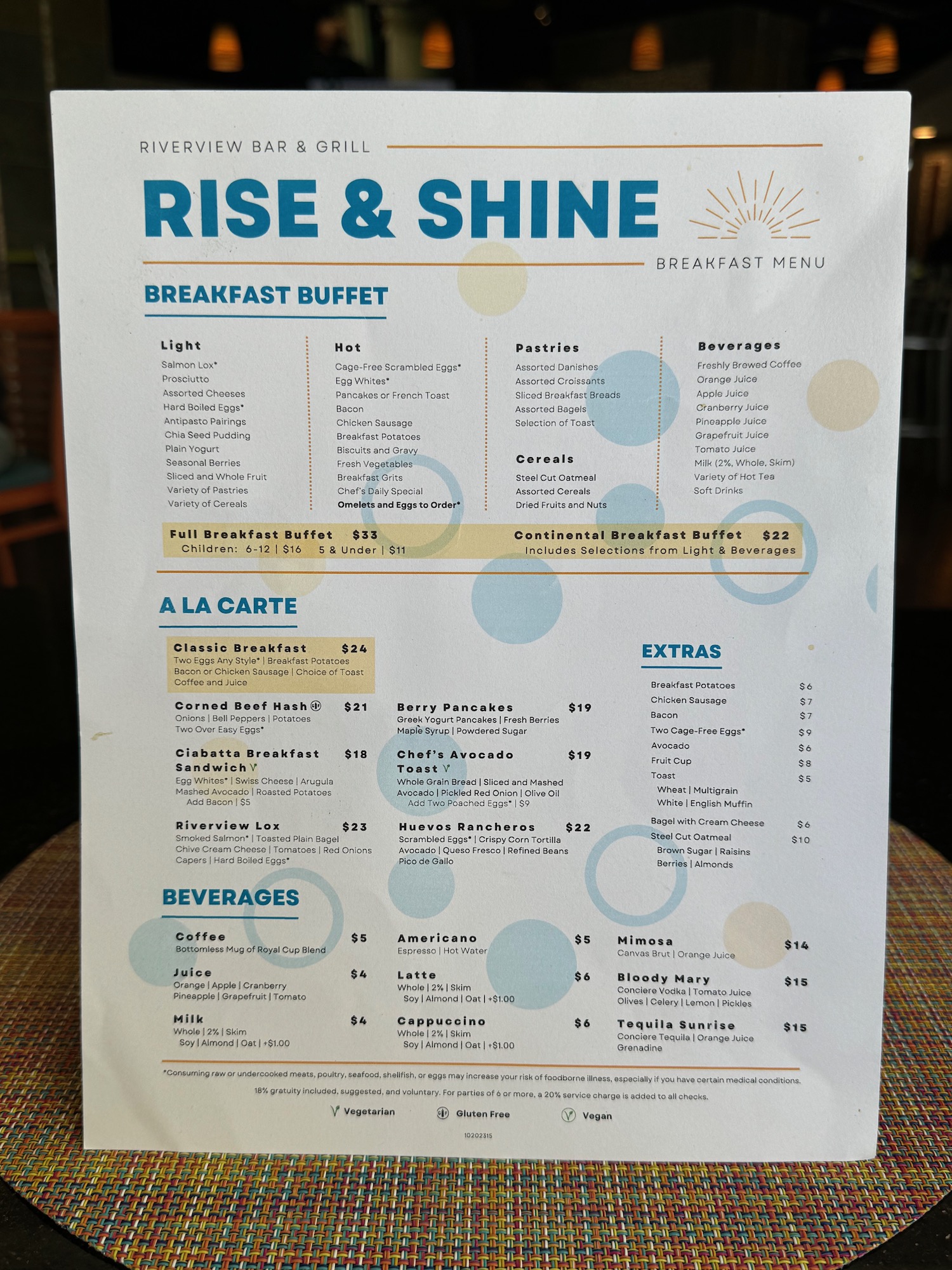 a menu of a restaurant