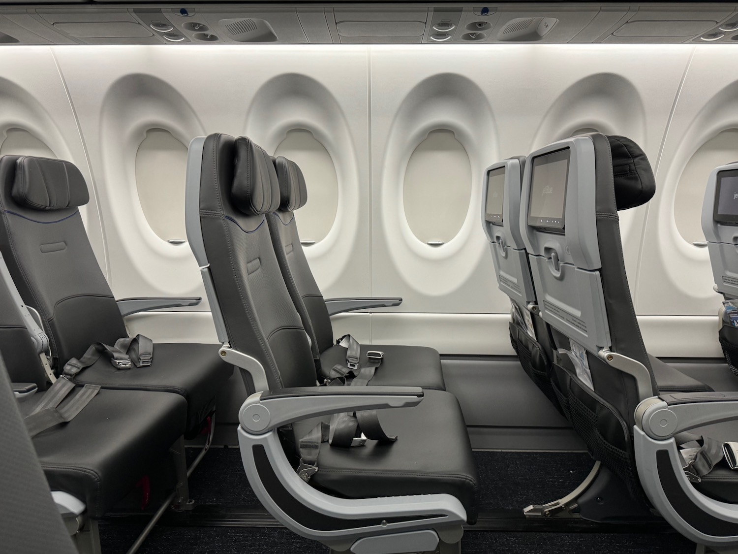 a row of seats in an airplane