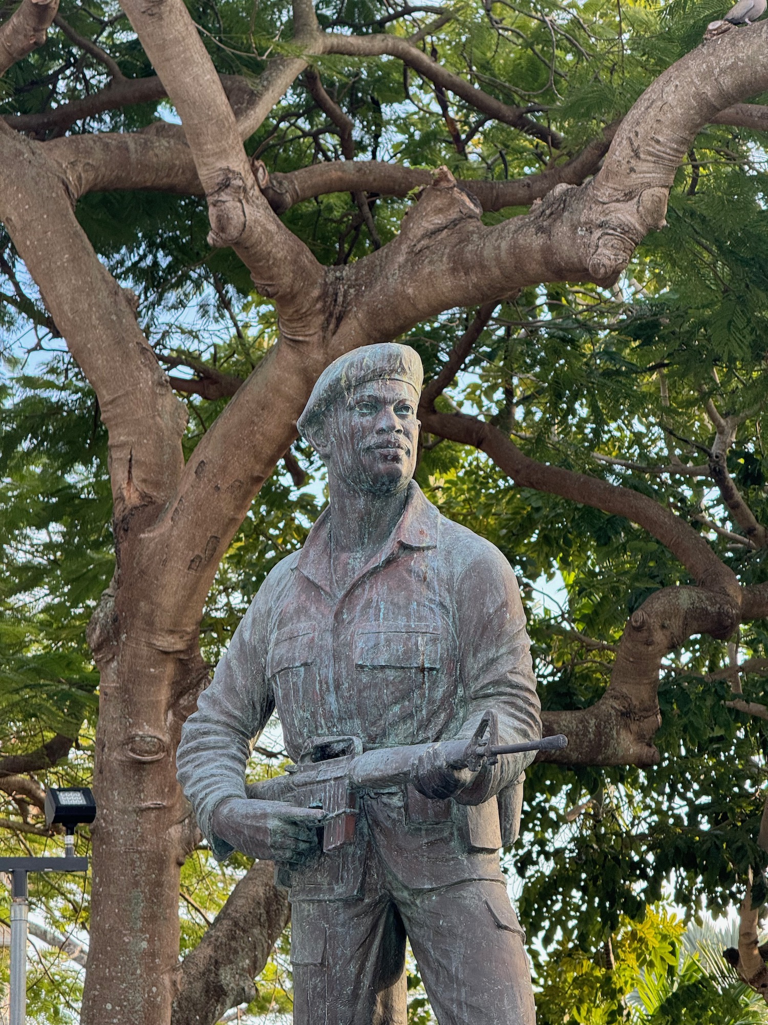 a statue of a man holding a gun