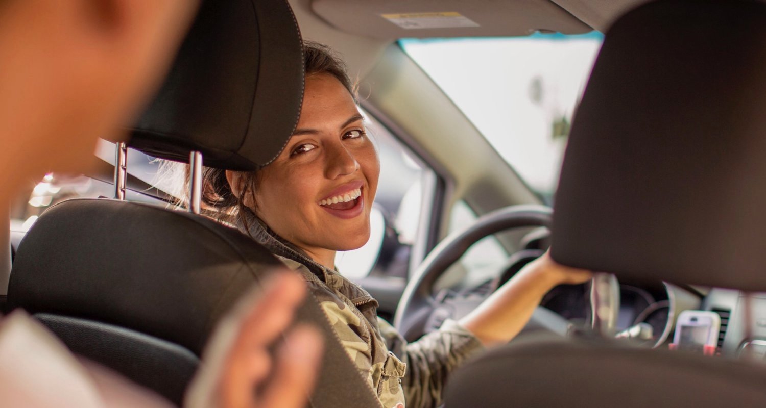 a woman in a car