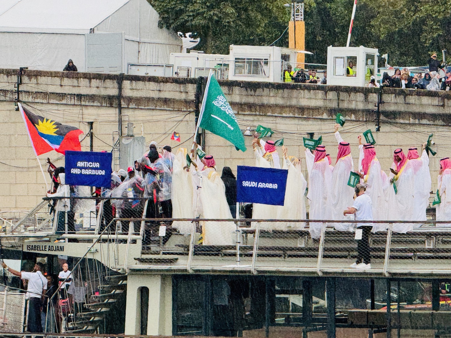 a group of people holding flags