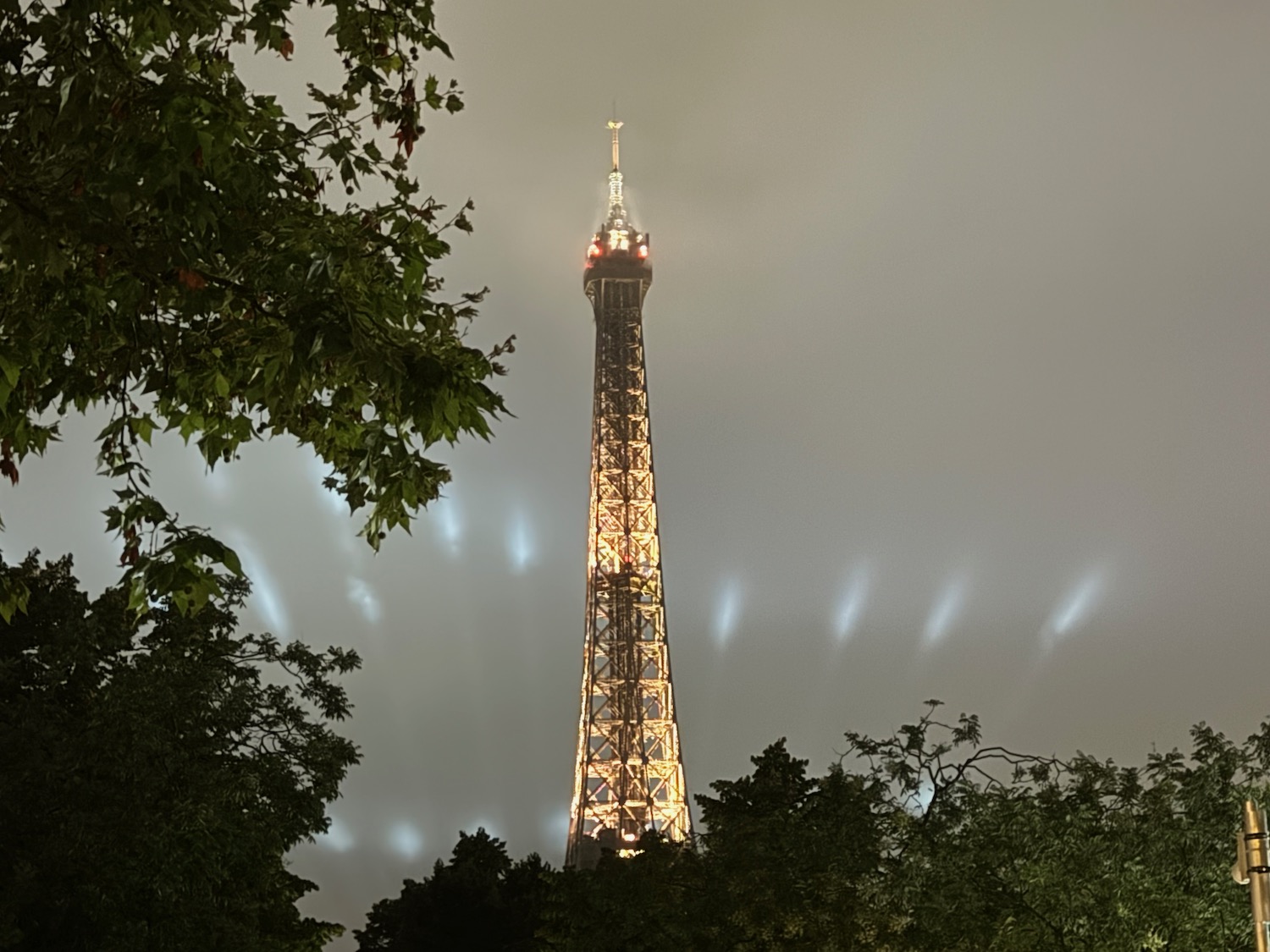 a tall tower with lights