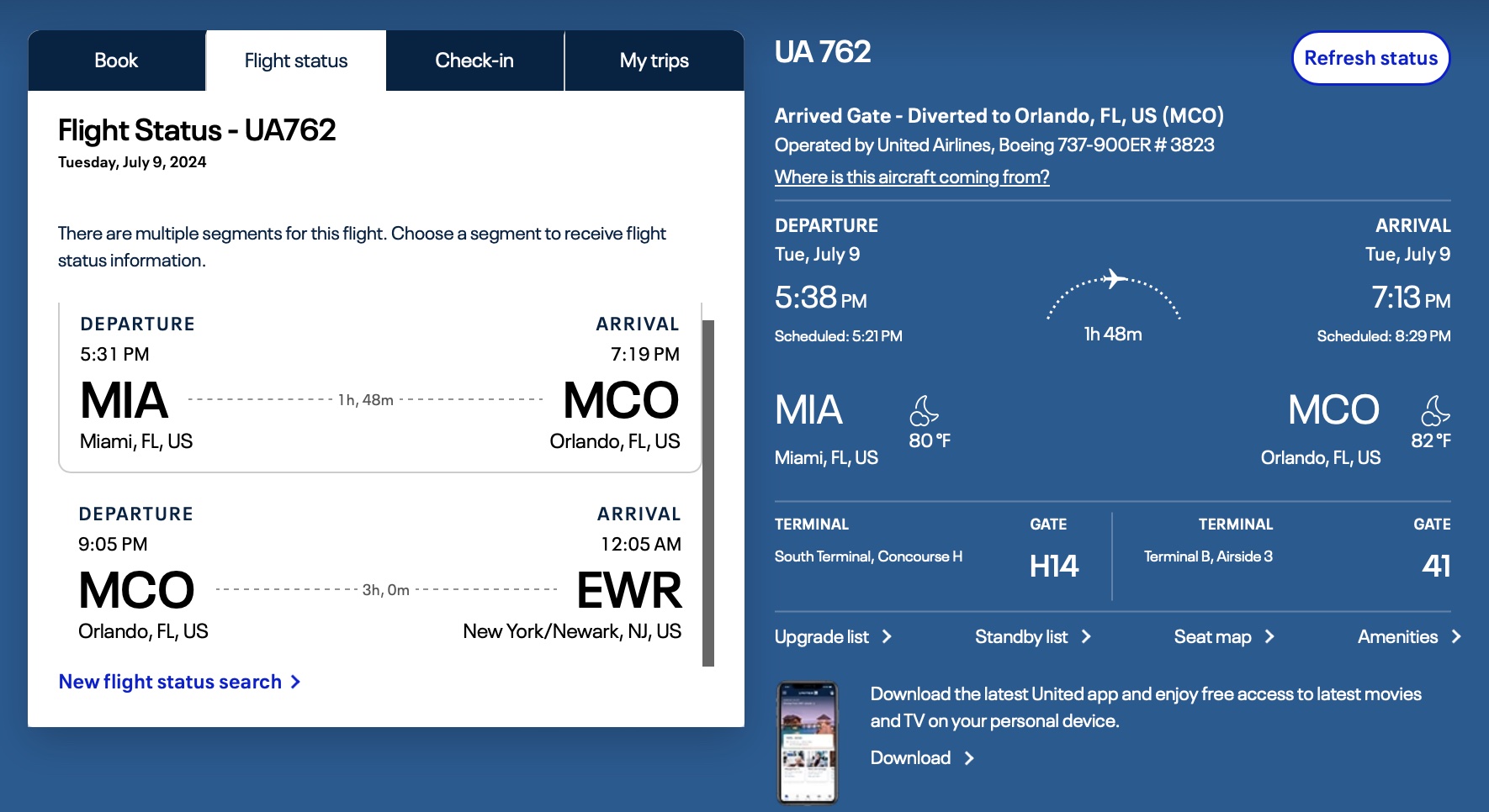 a screenshot of a flight information