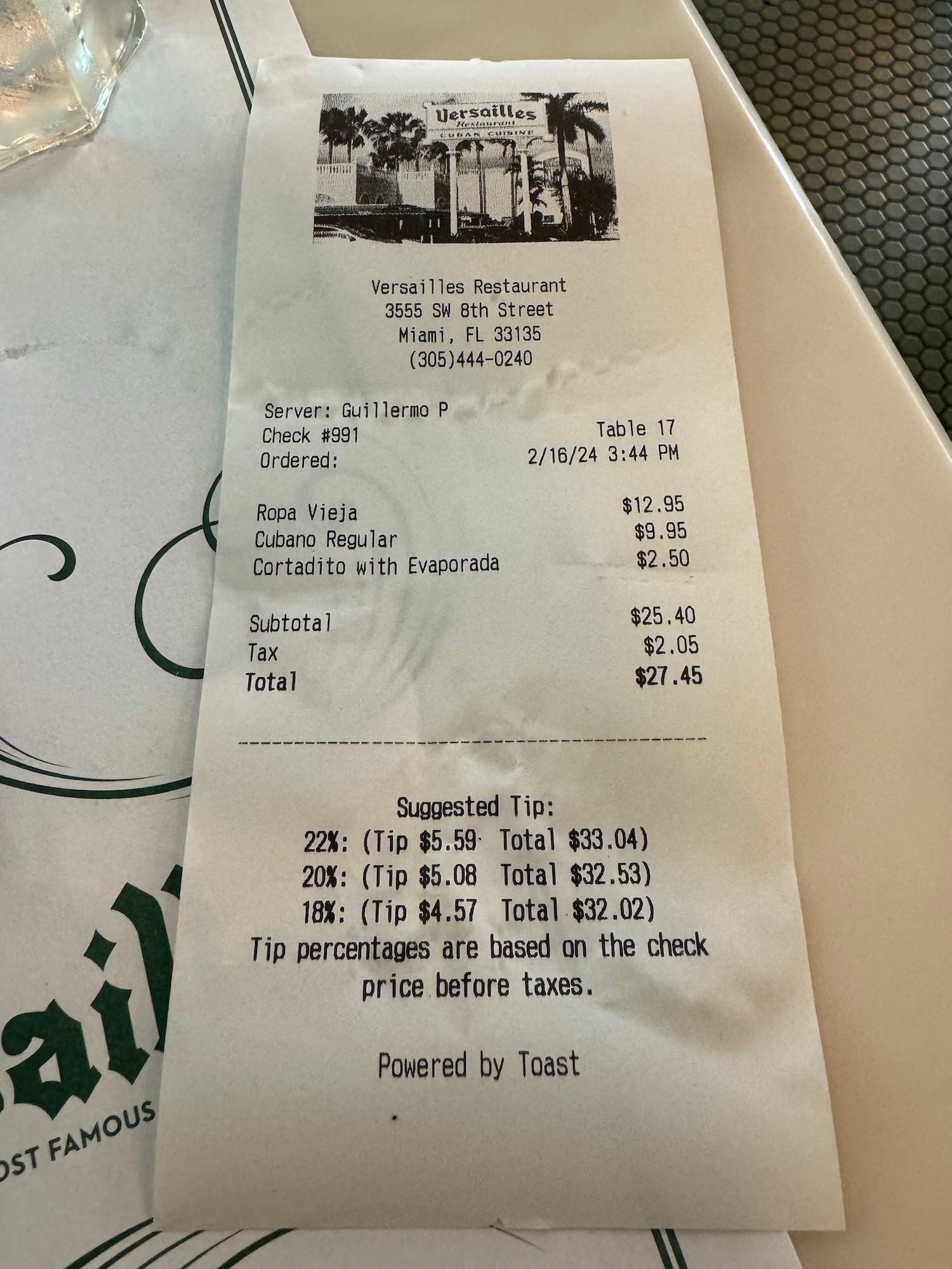 a receipt on a table