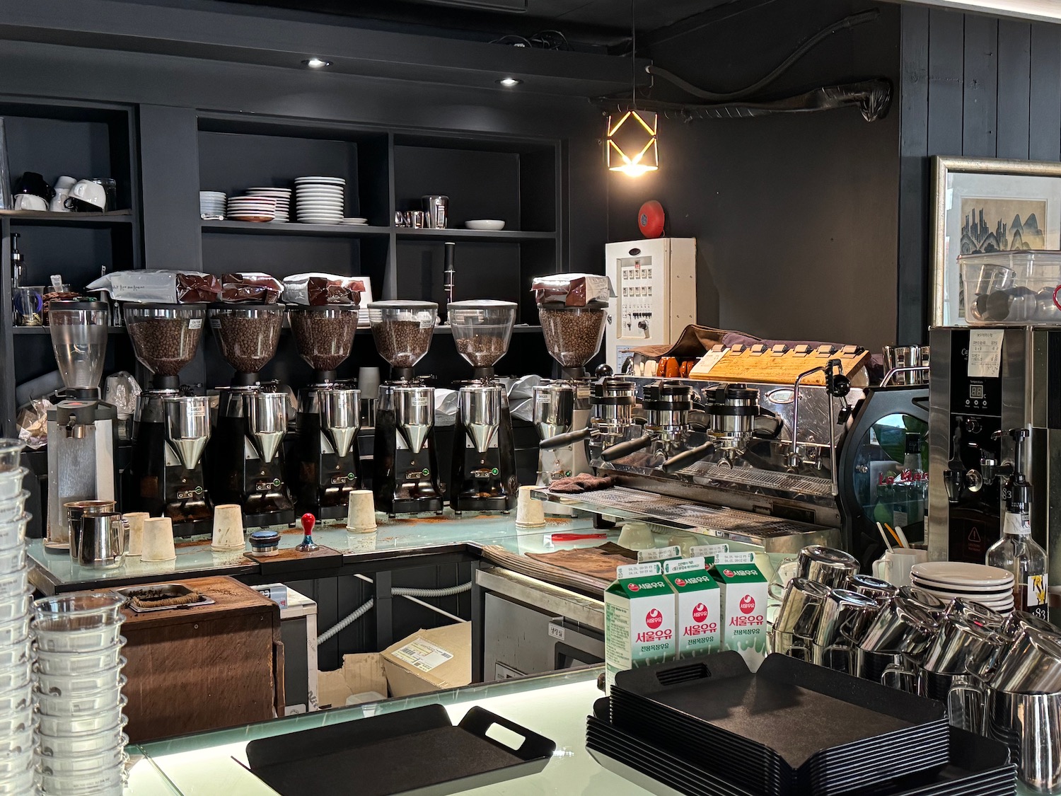 a coffee machine in a coffee shop