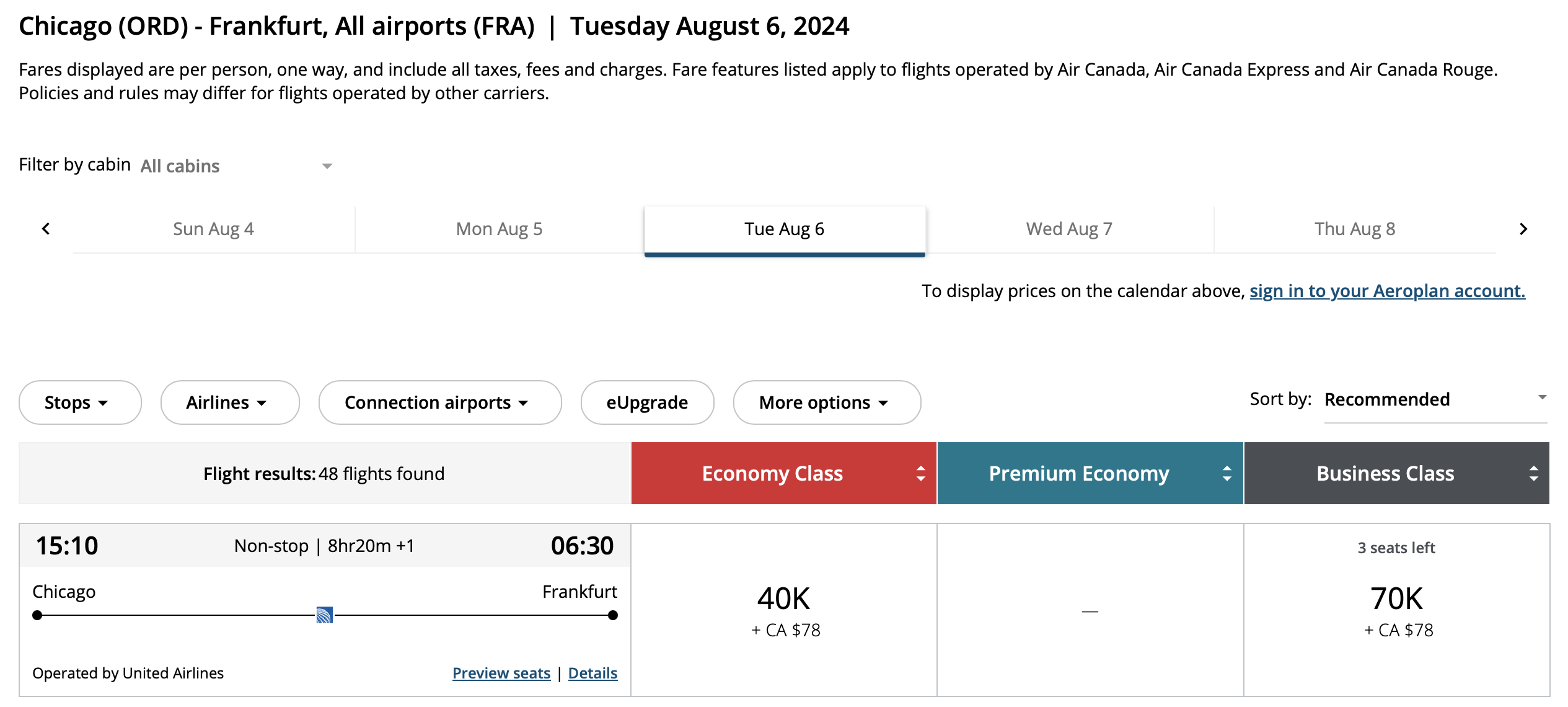 a screenshot of a flight schedule