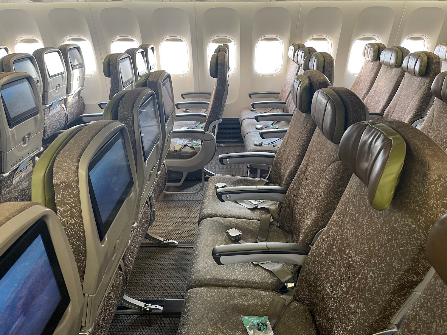 a row of seats in an airplane