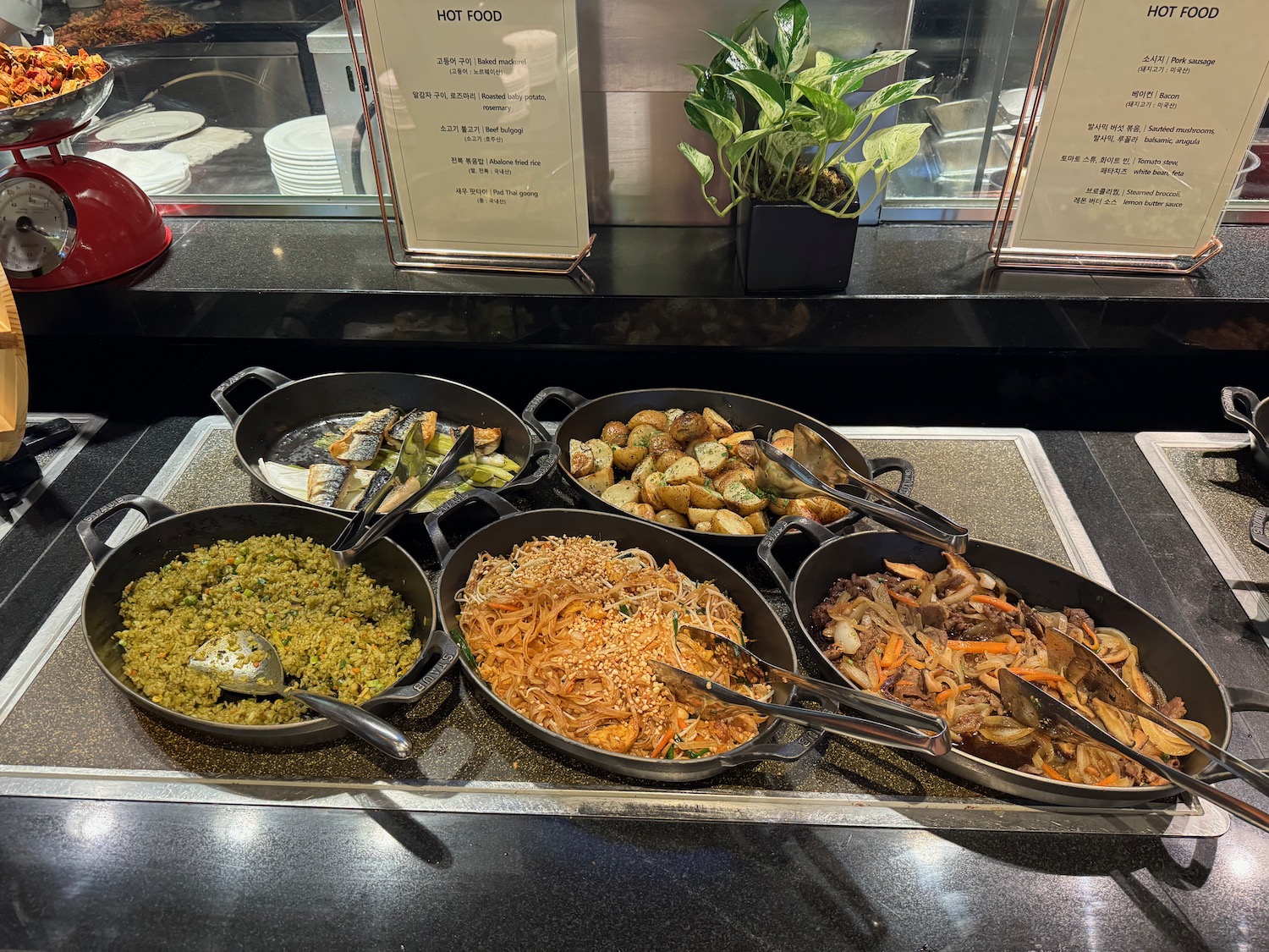 a group of bowls of food on a table