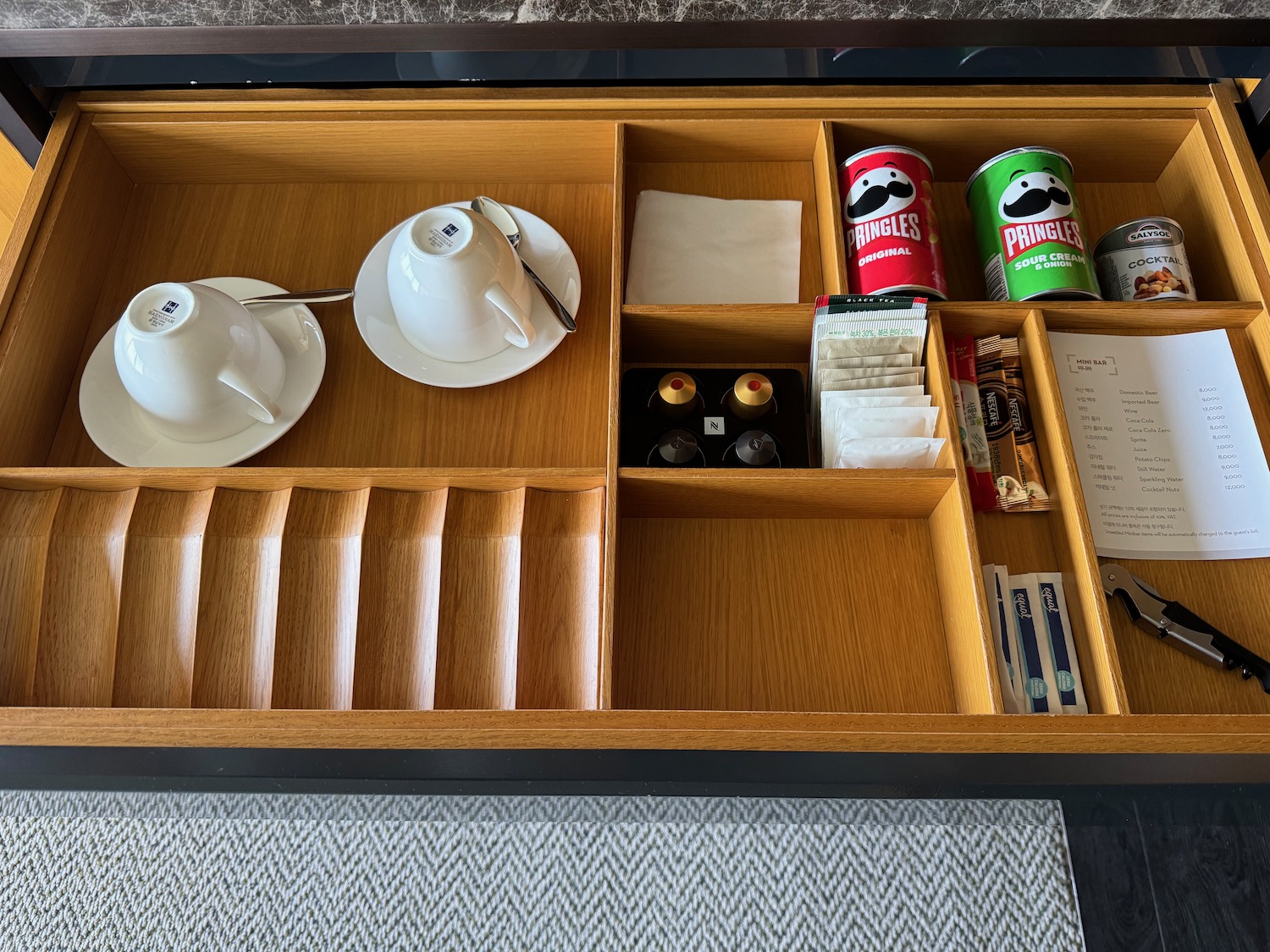 a teacups and teacups in a drawer