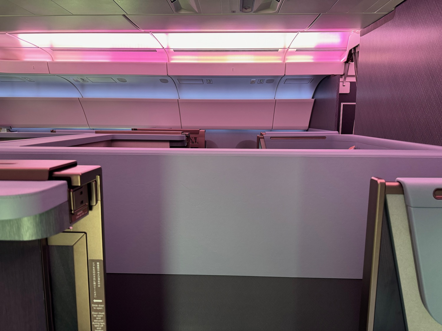 a pink light in an airplane