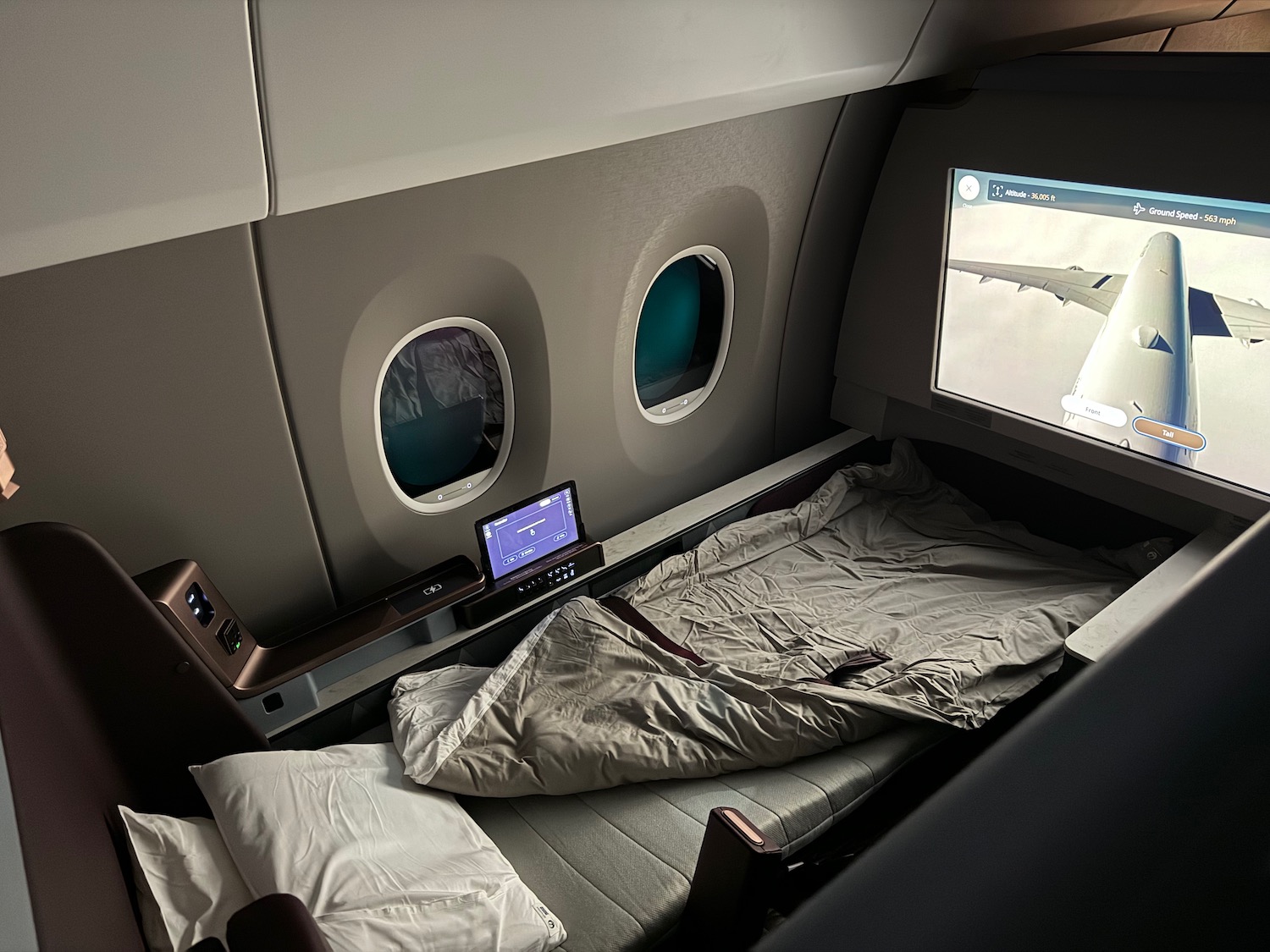 a bed in an airplane