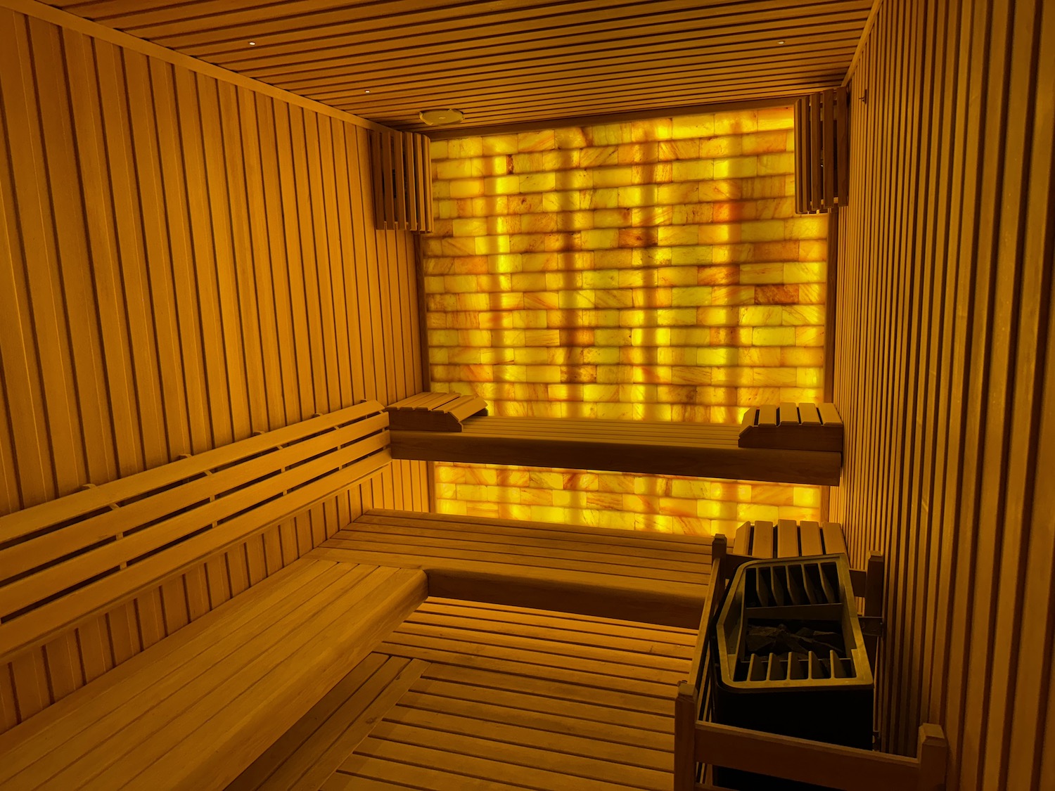 in a wooden sauna