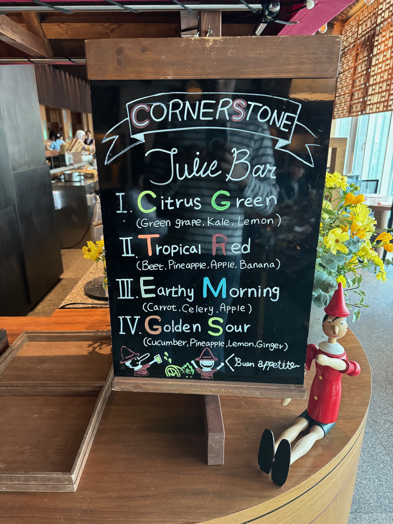 a menu board with writing on it