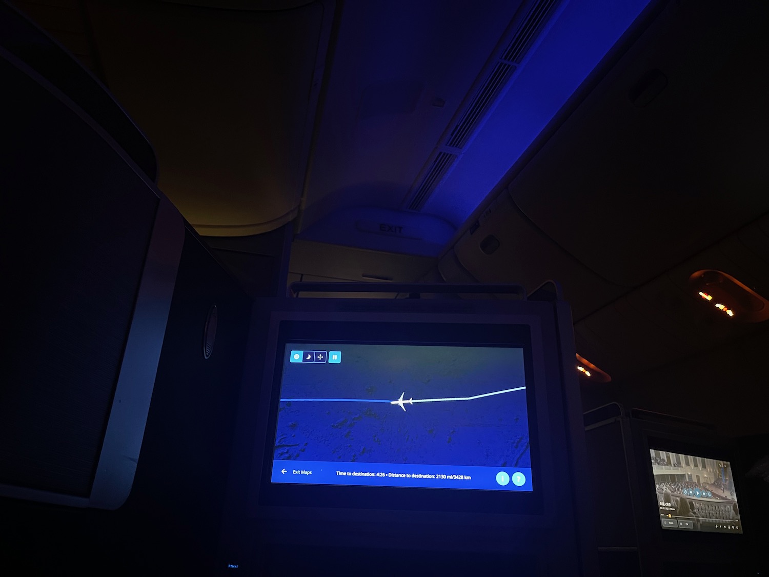 a screen in an airplane