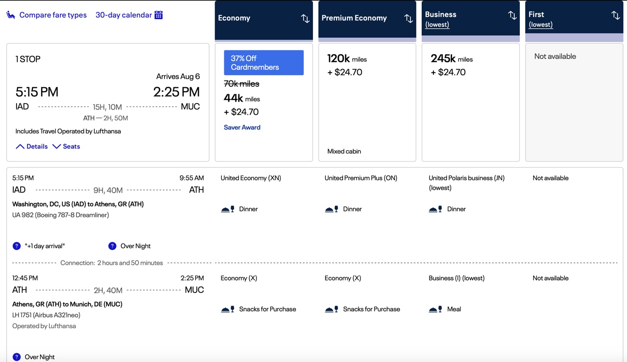 a screenshot of a flight schedule