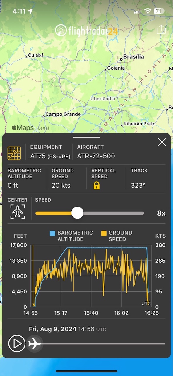 VoePass Brazil crash ATR-72 via Flight Radar 24