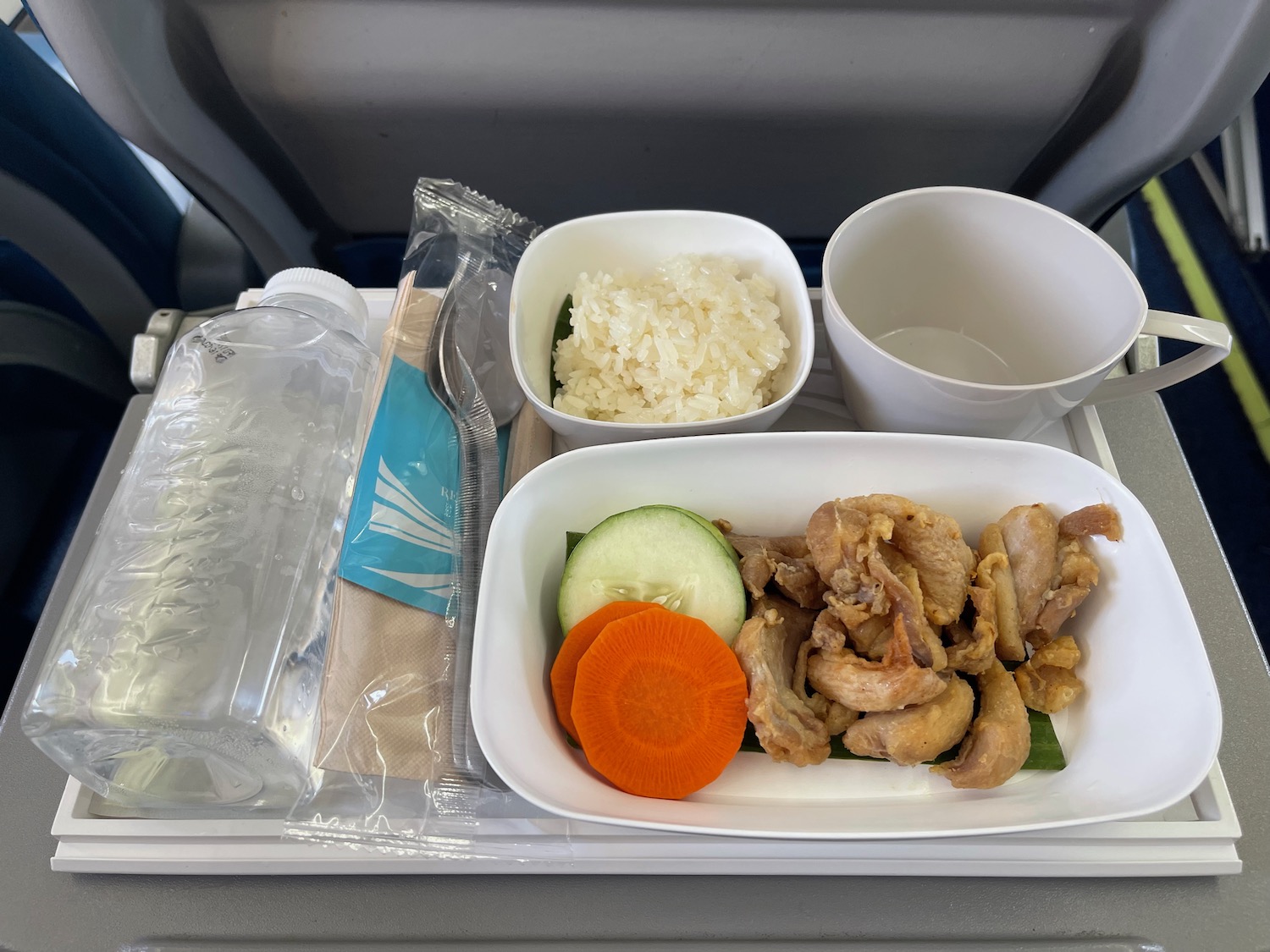 a tray of food on a plane