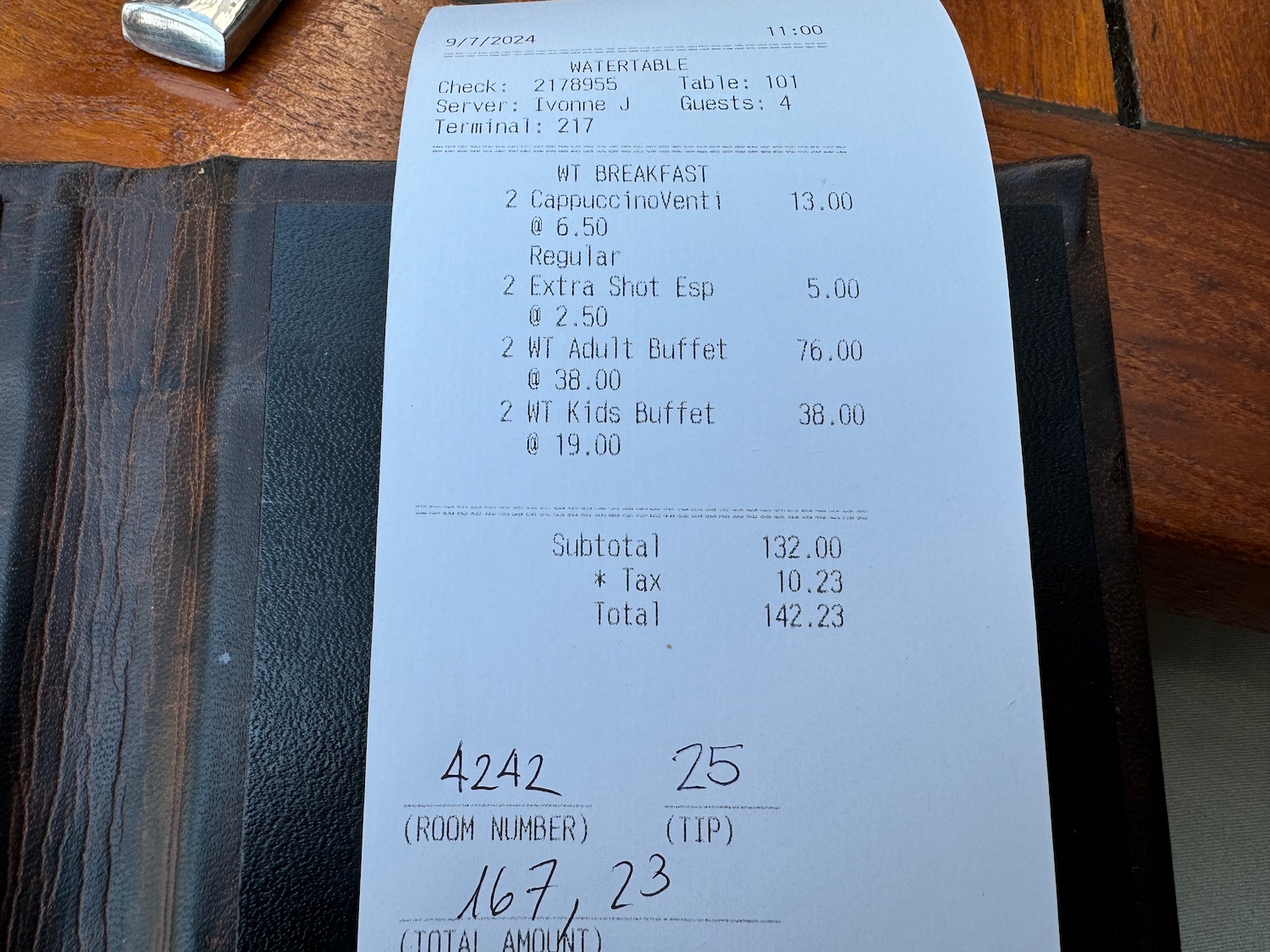 a receipt on a table