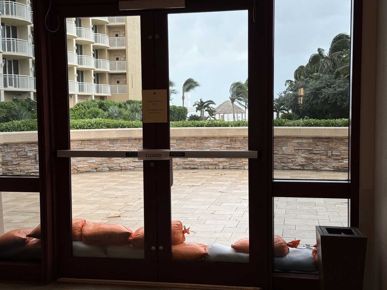 JW Marriott Marco Island sand bags at glass doors