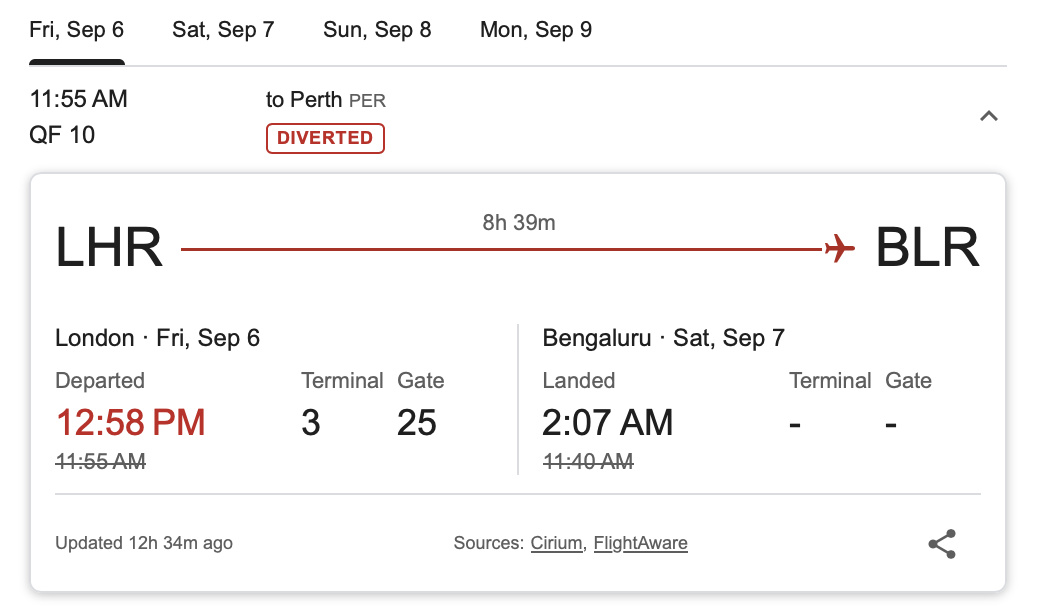 a screenshot of a flight schedule