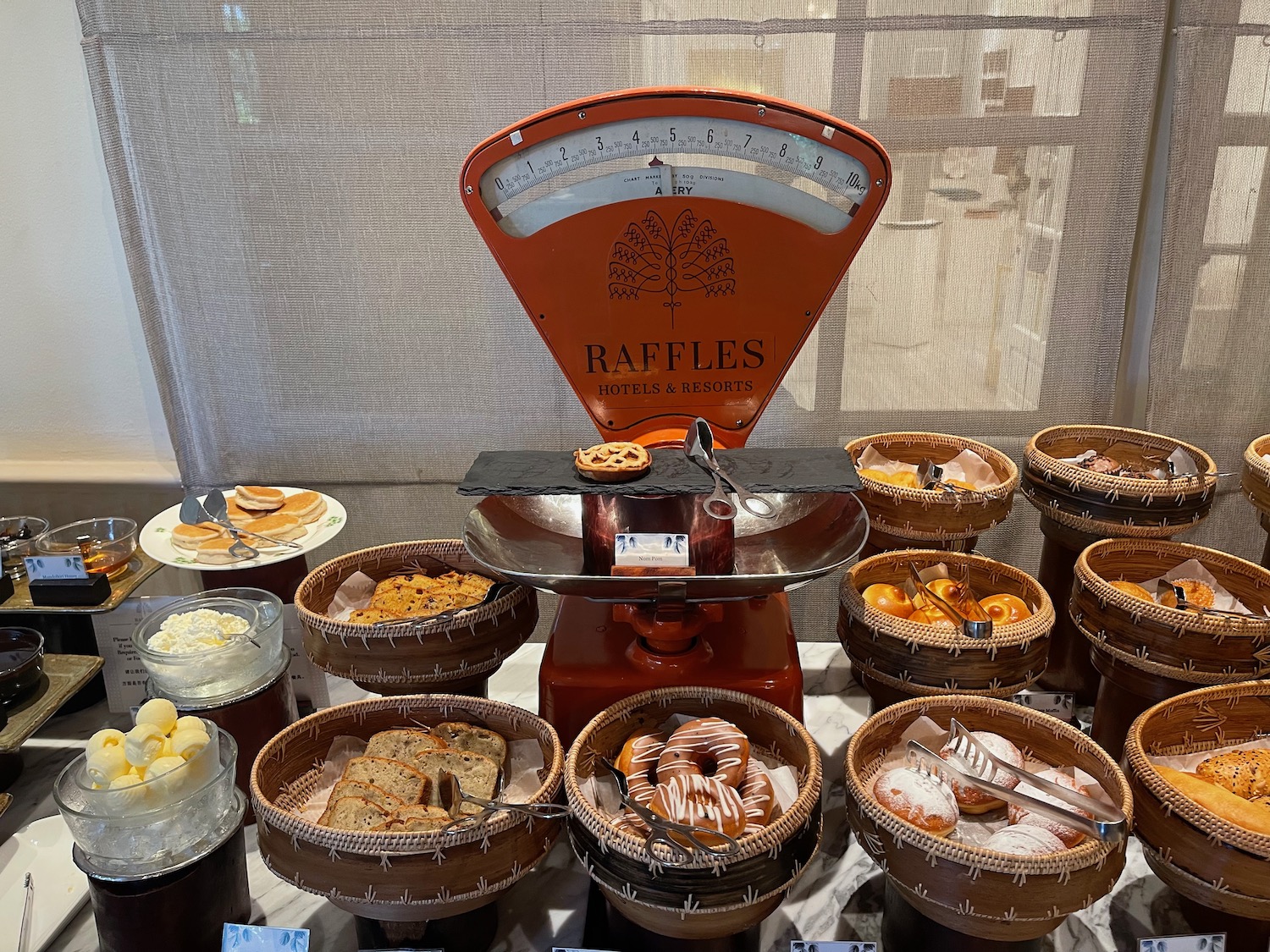 a display of baskets of food