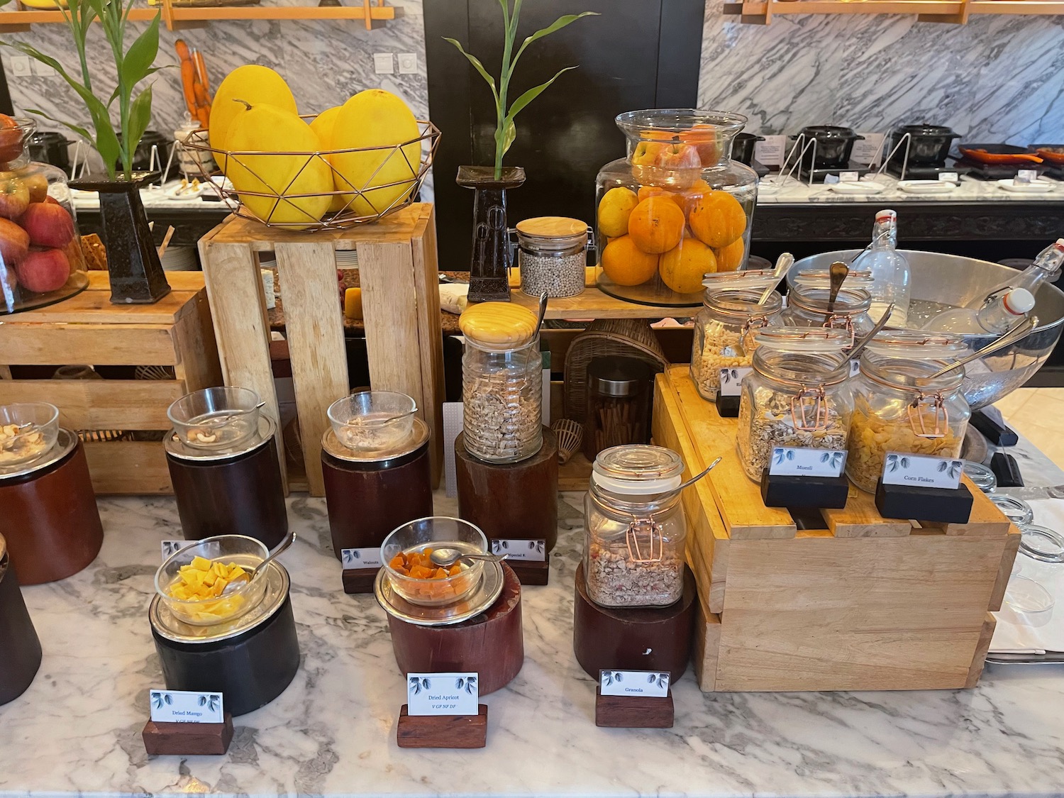 a table with different containers of food