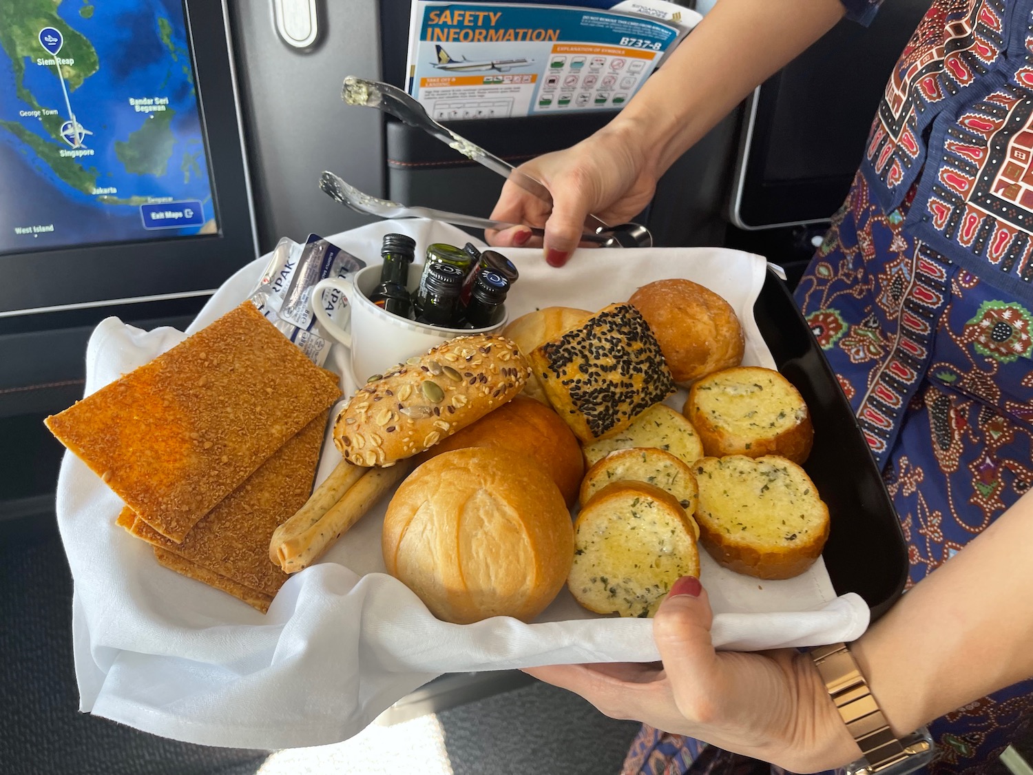 a tray of food on a plane