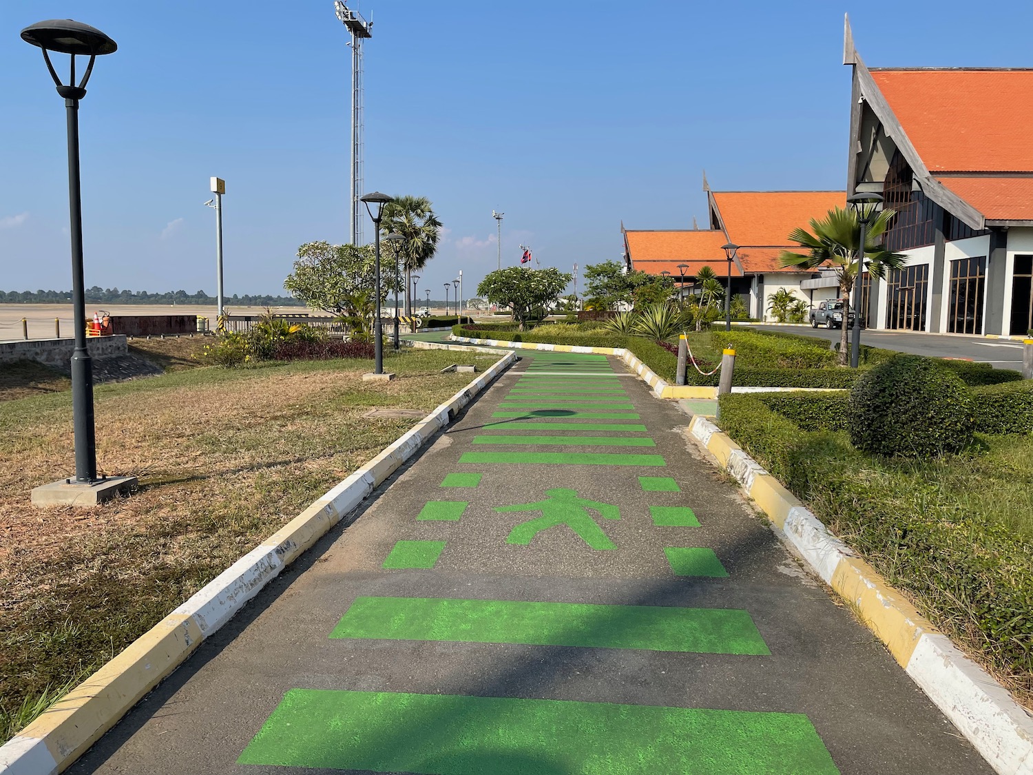 a road with green markings on it