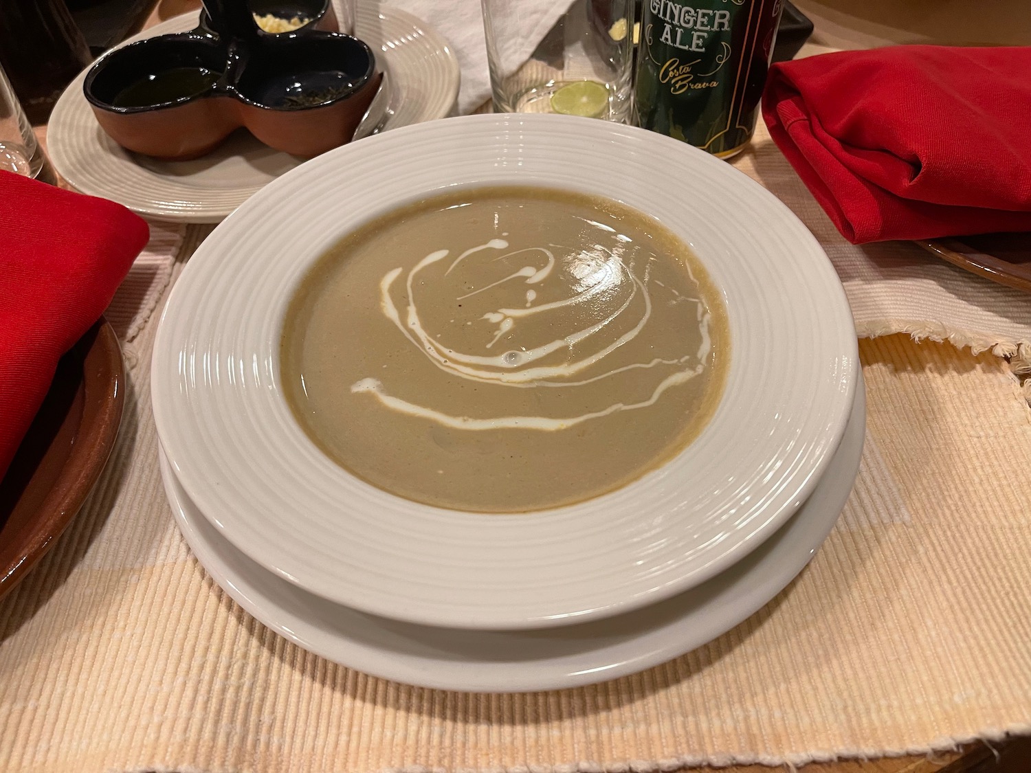 a plate of soup on a table