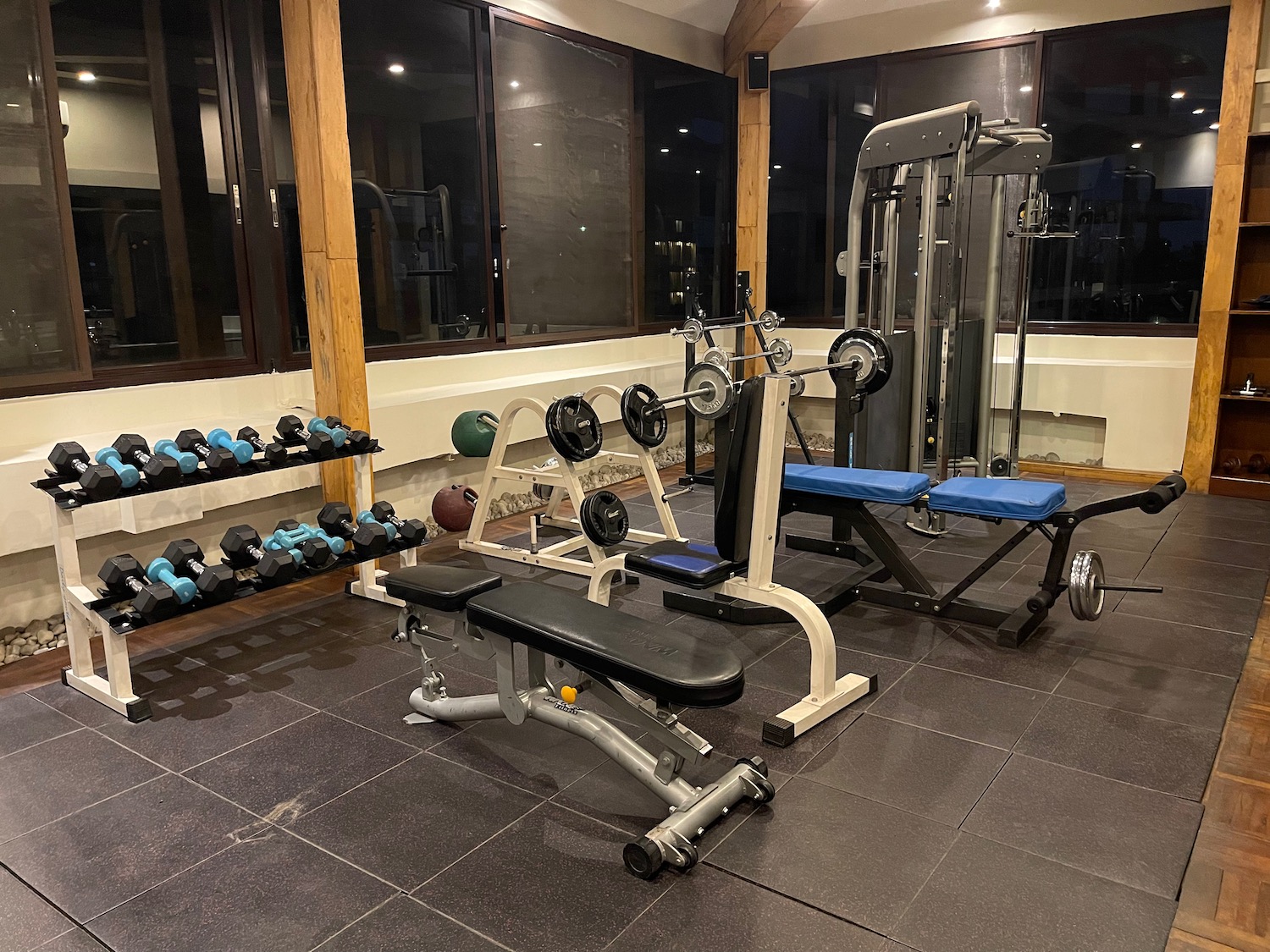 a gym with weights and weights