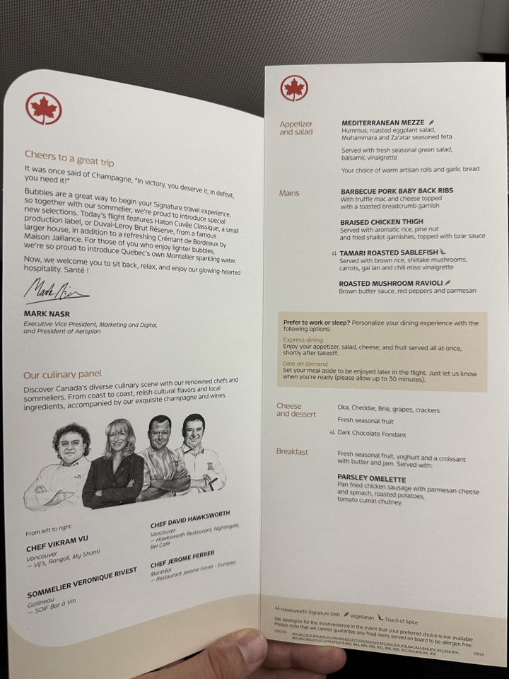 air canada business class 777 menu