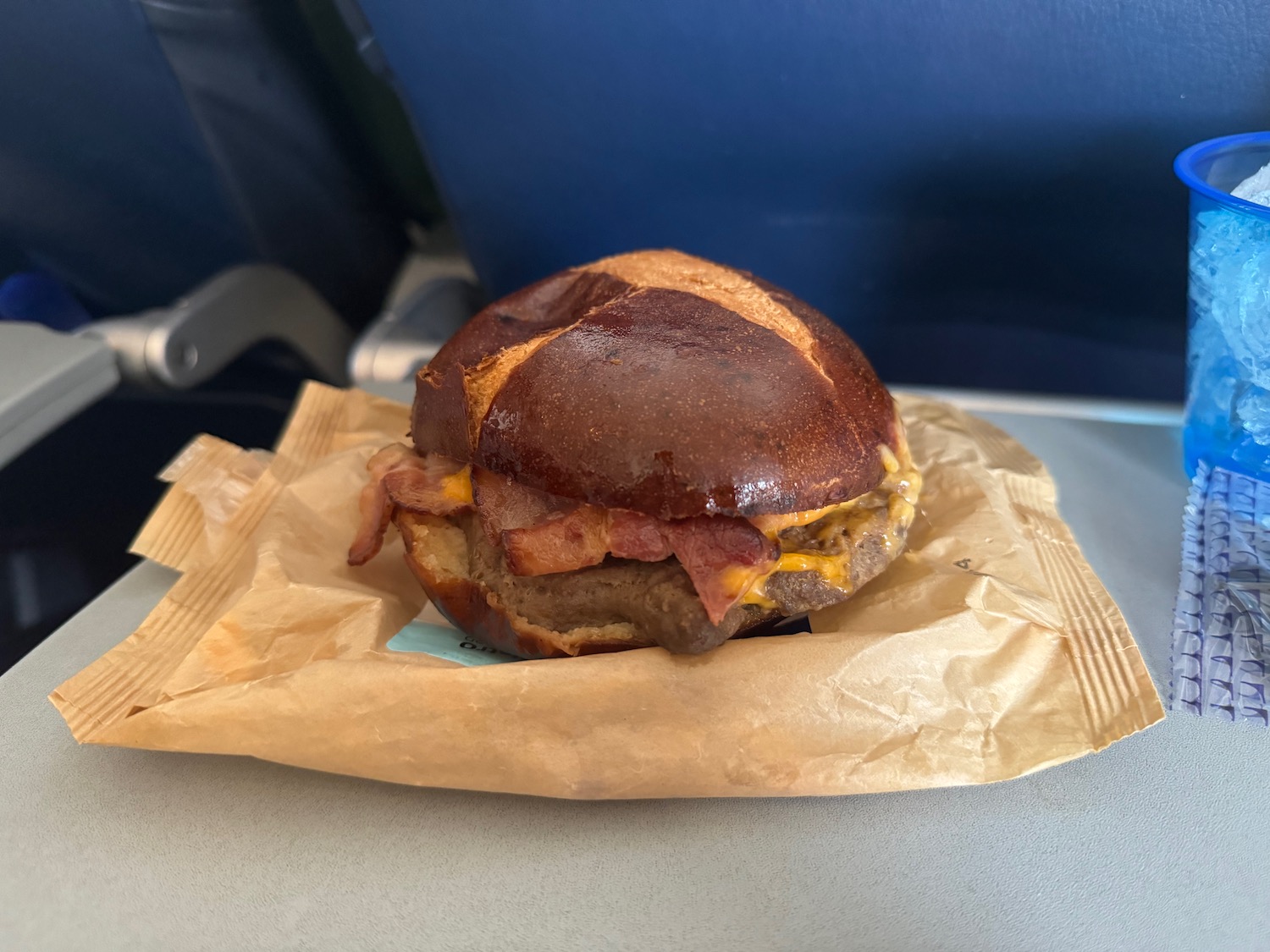 a burger on a paper wrapper