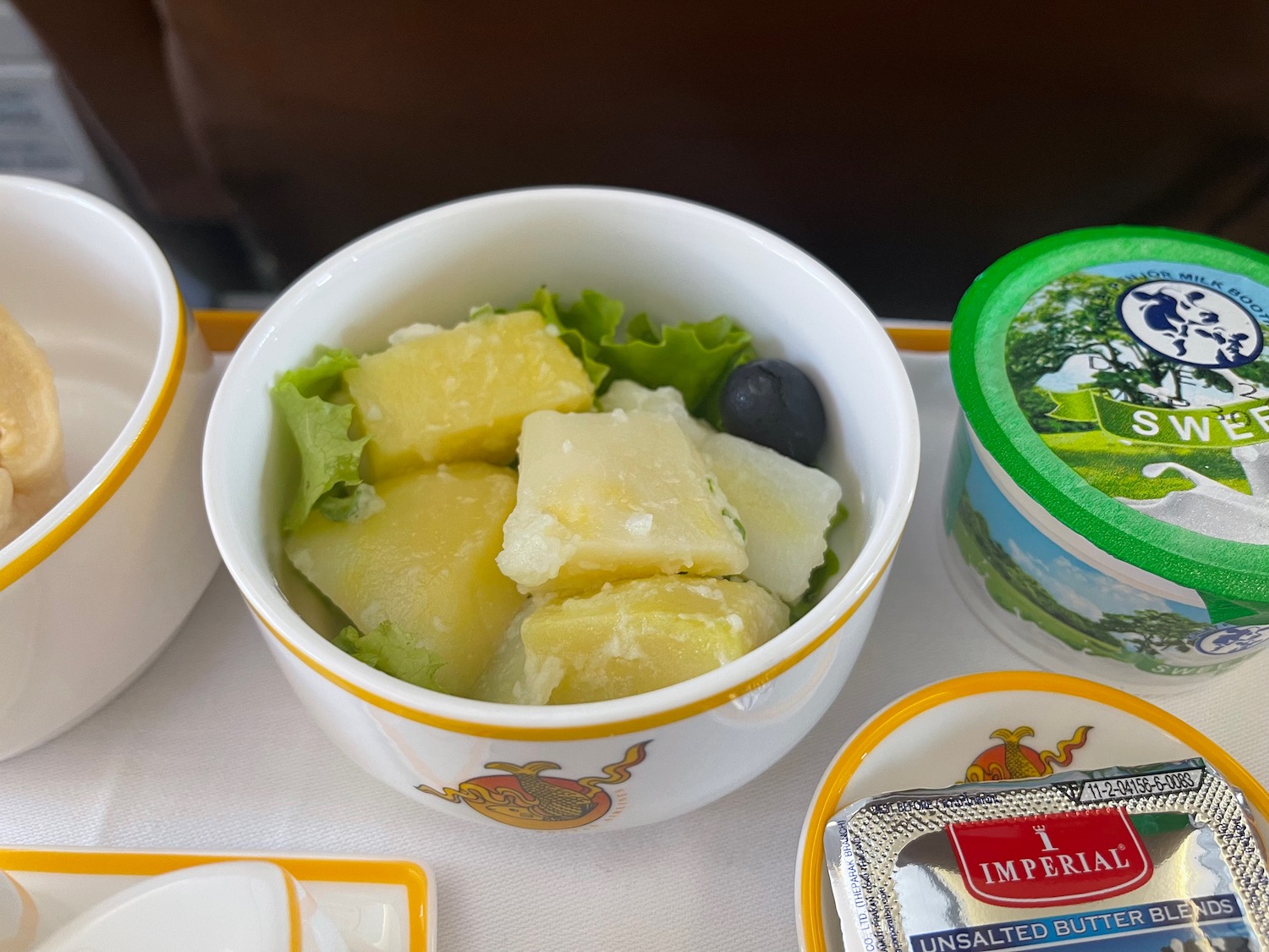 a bowl of food on a tray