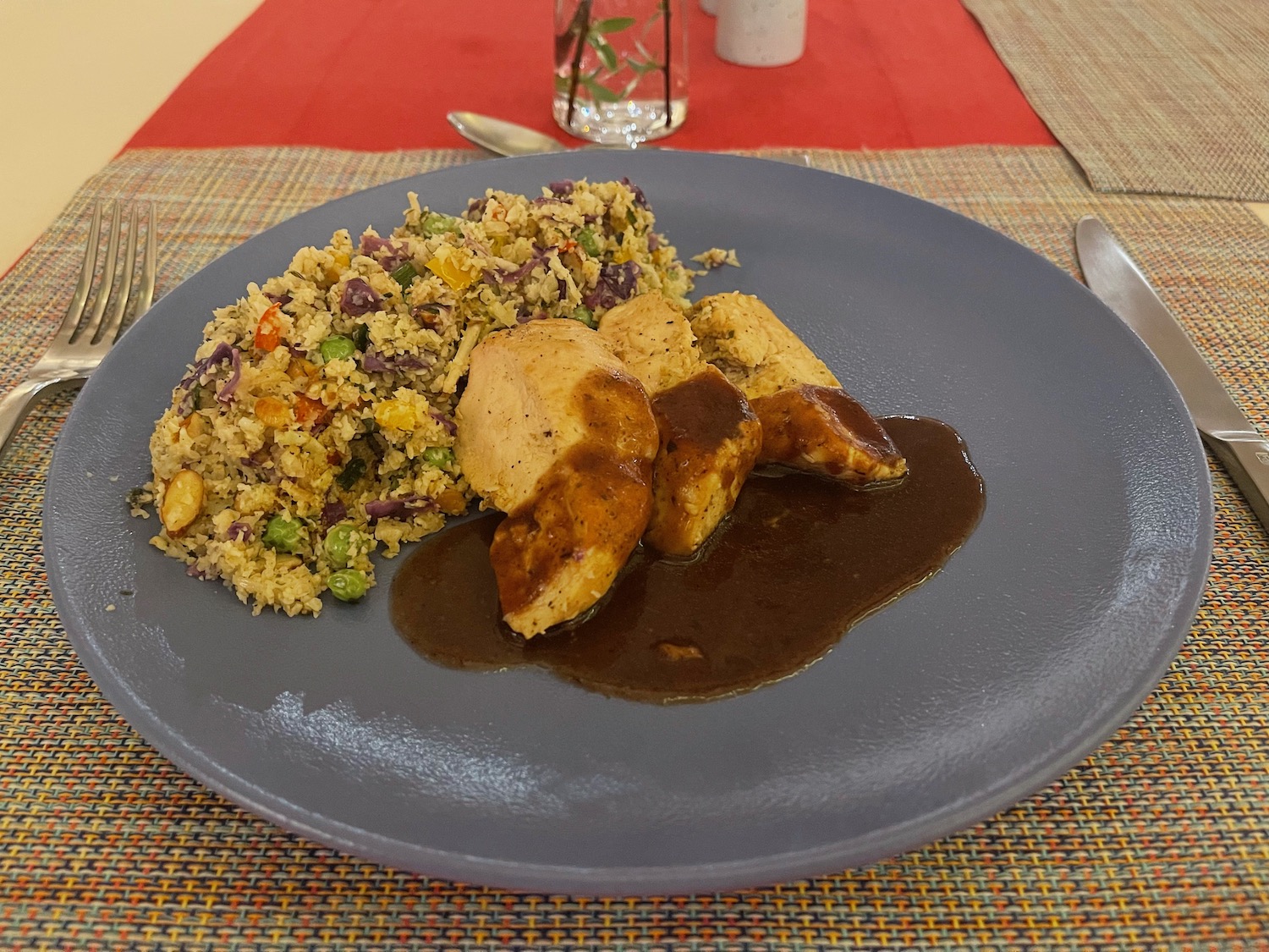 a plate of food on a place mat