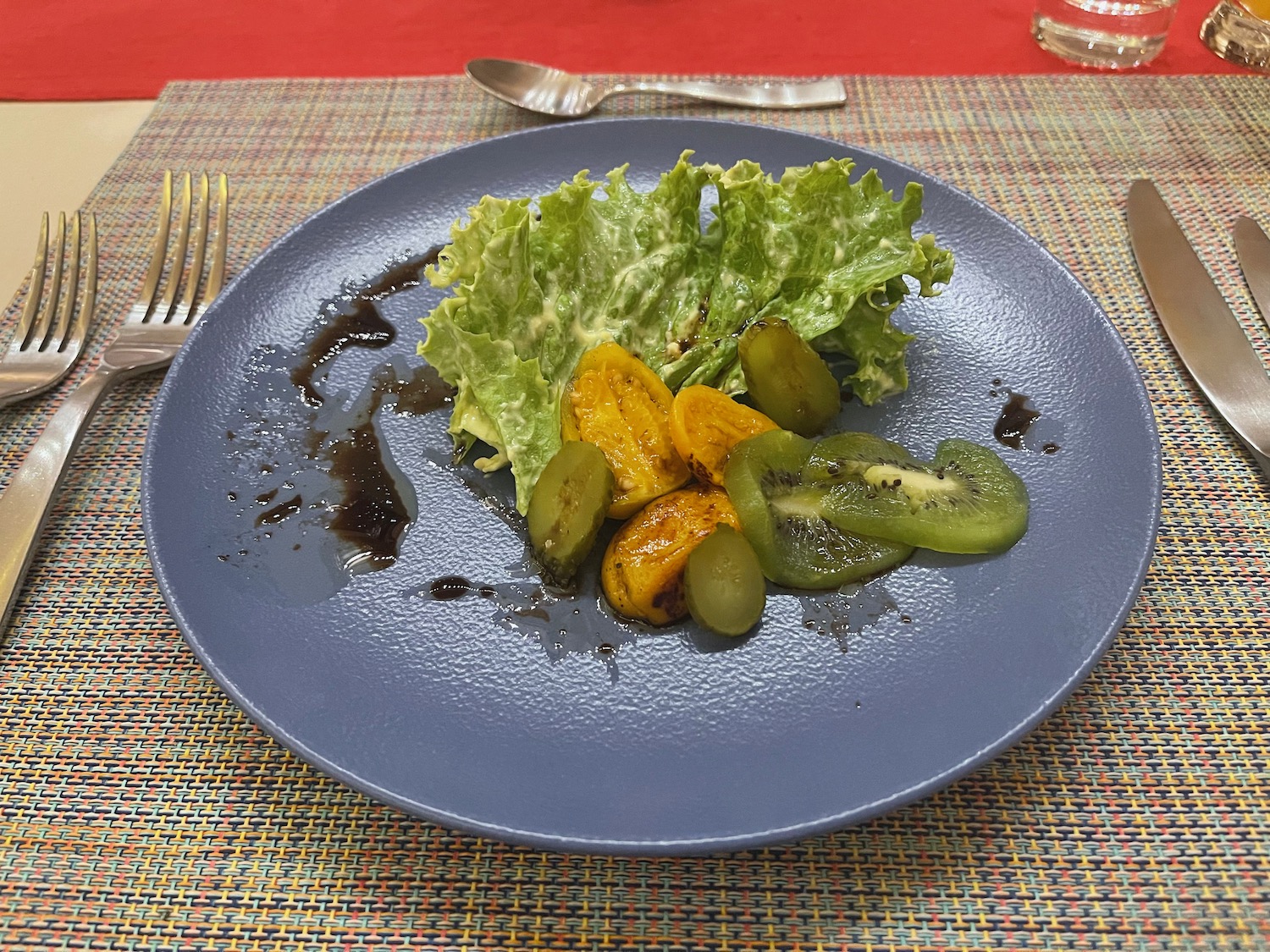 a plate of food on a place mat