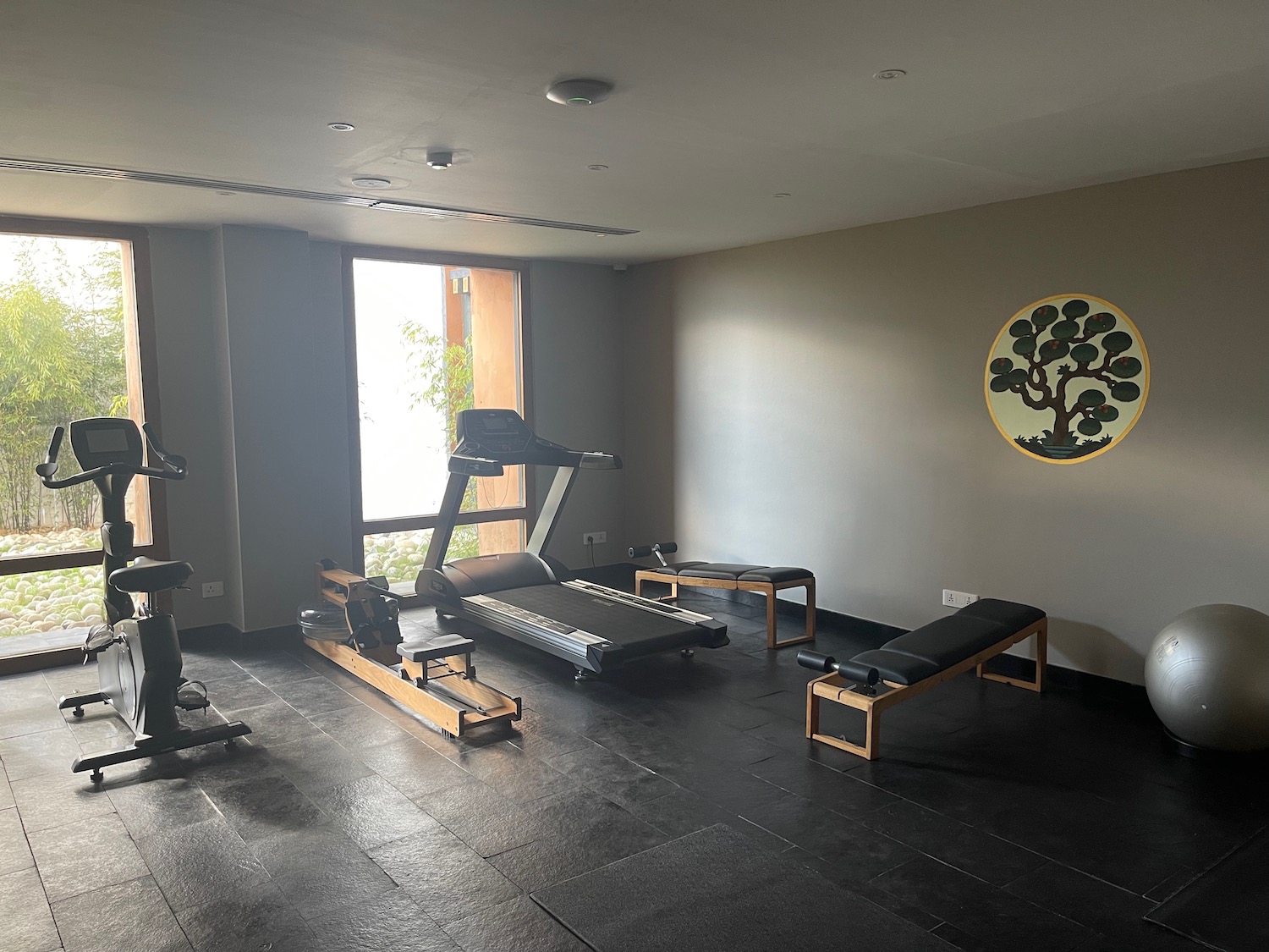 a room with treadmills and exercise equipment