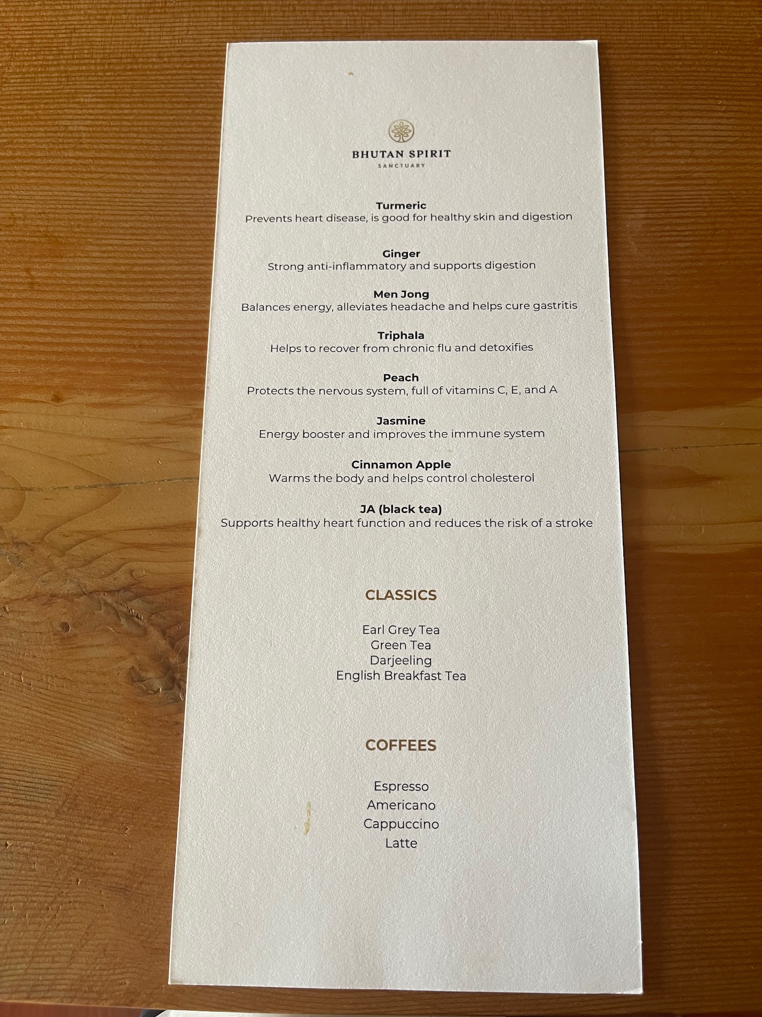 a menu on a table