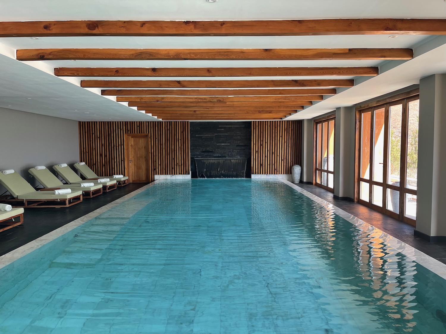 a swimming pool inside a building