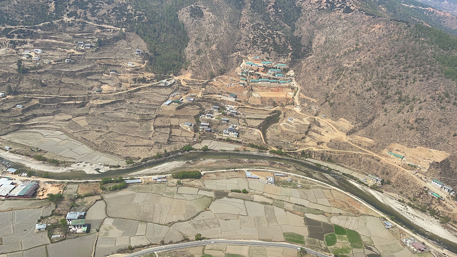 a aerial view of a town