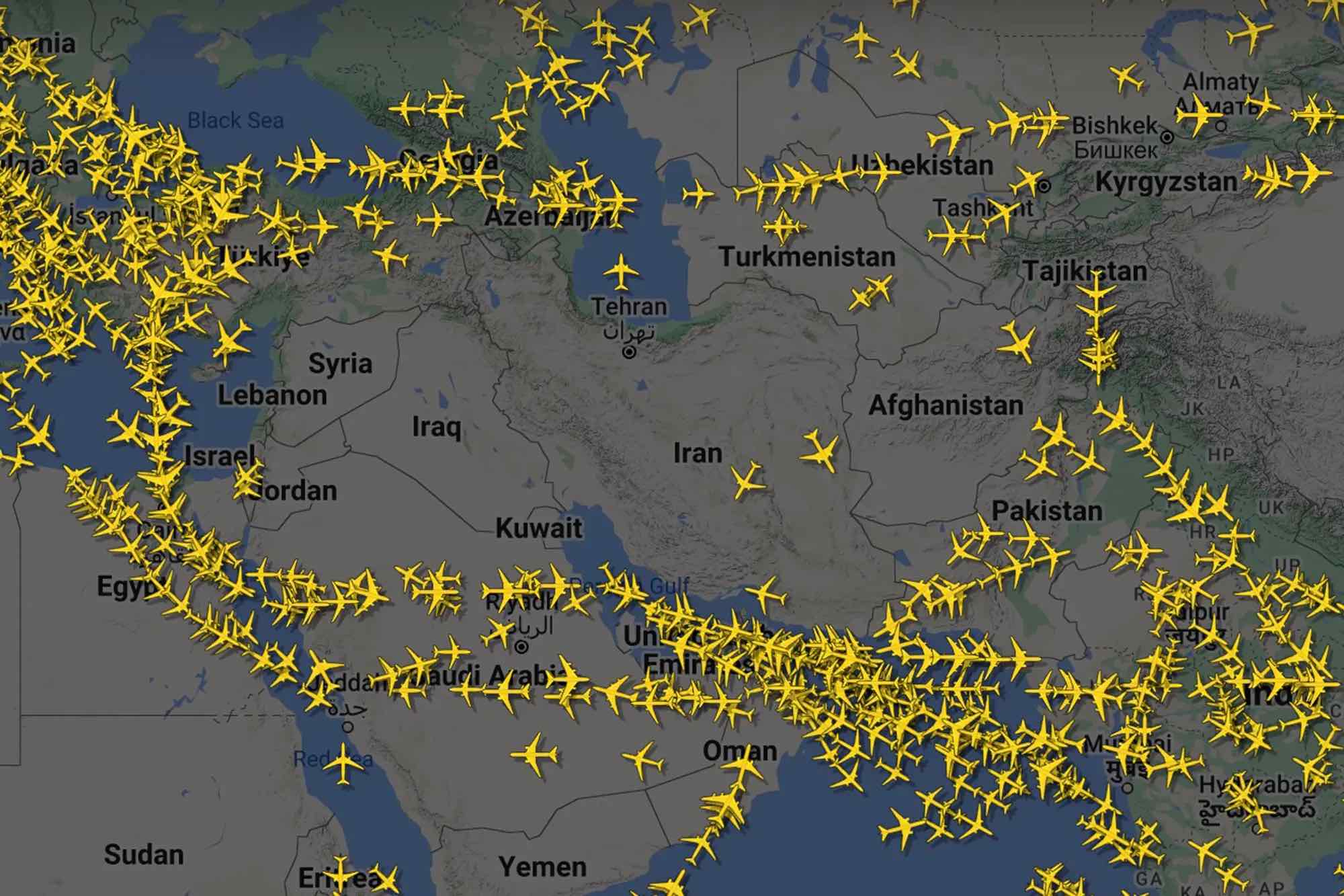 a map of planes flying