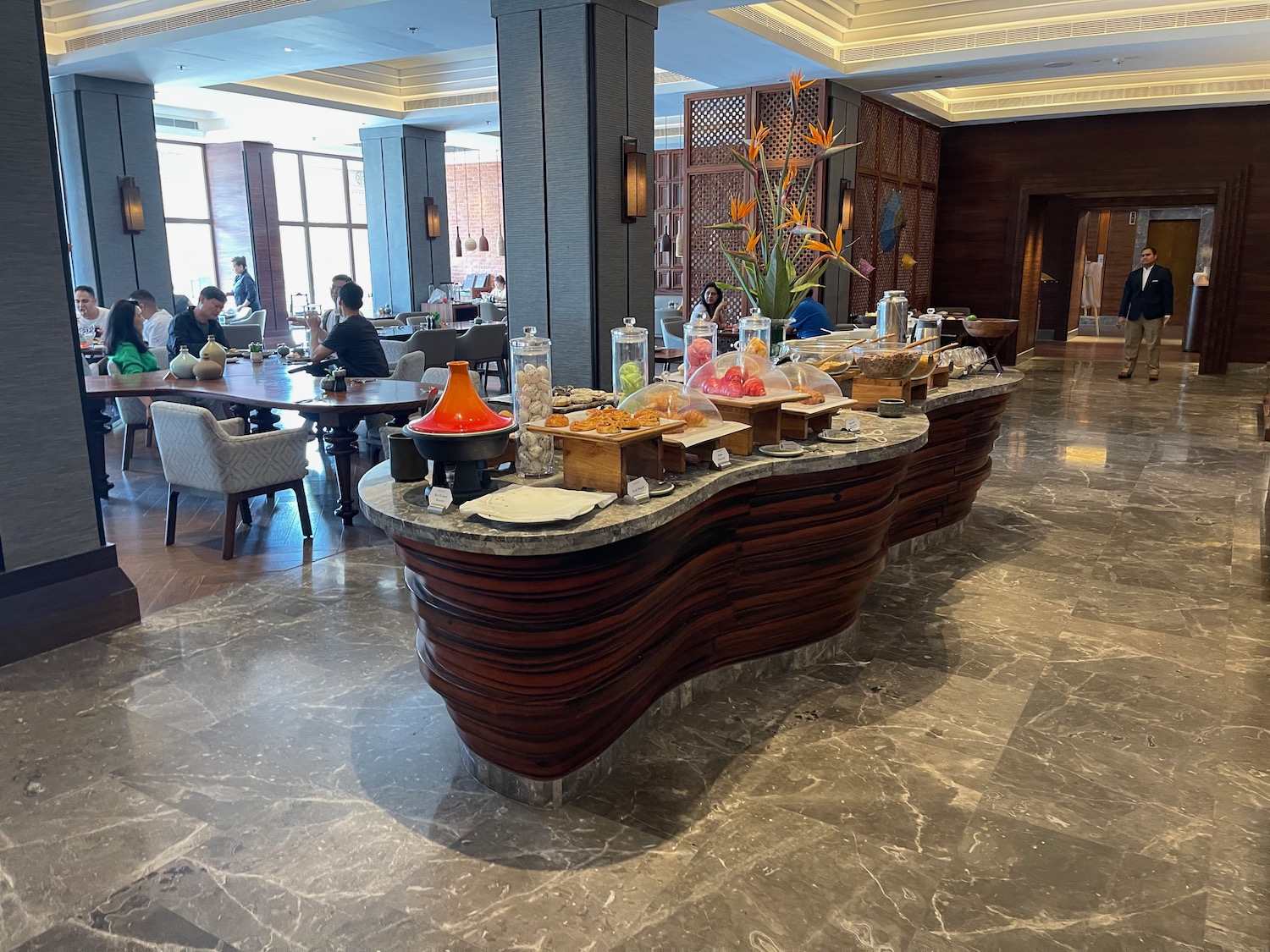 a buffet table in a hotel