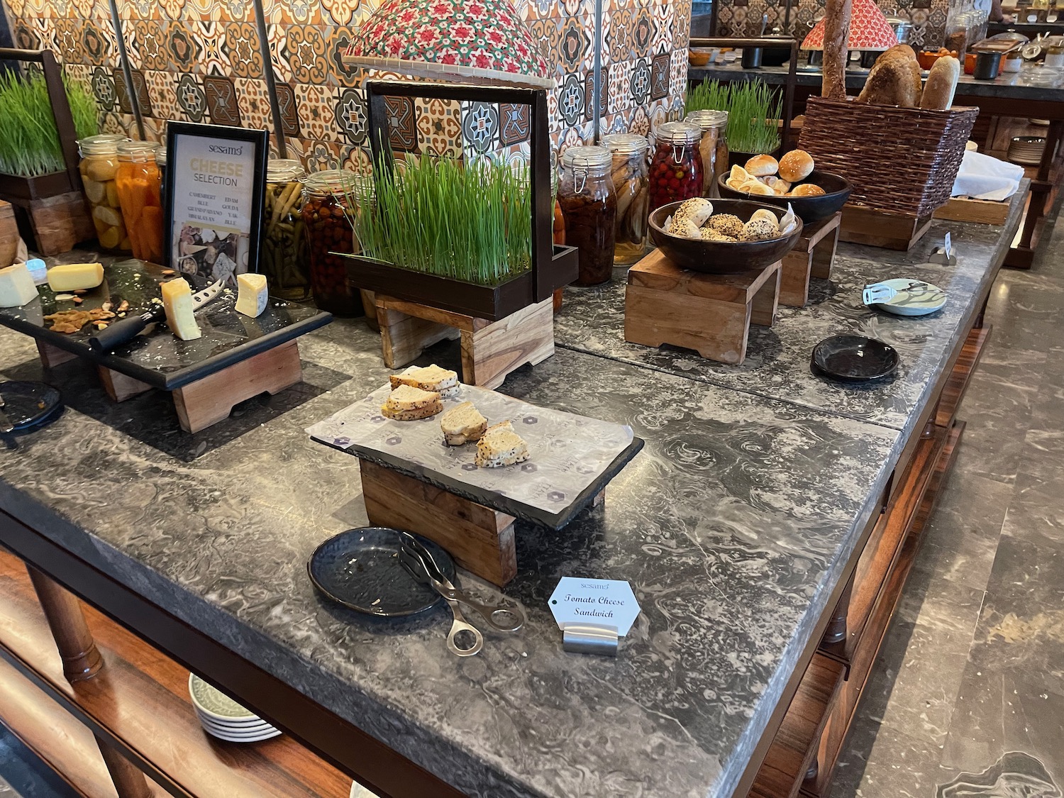 a counter with food on it